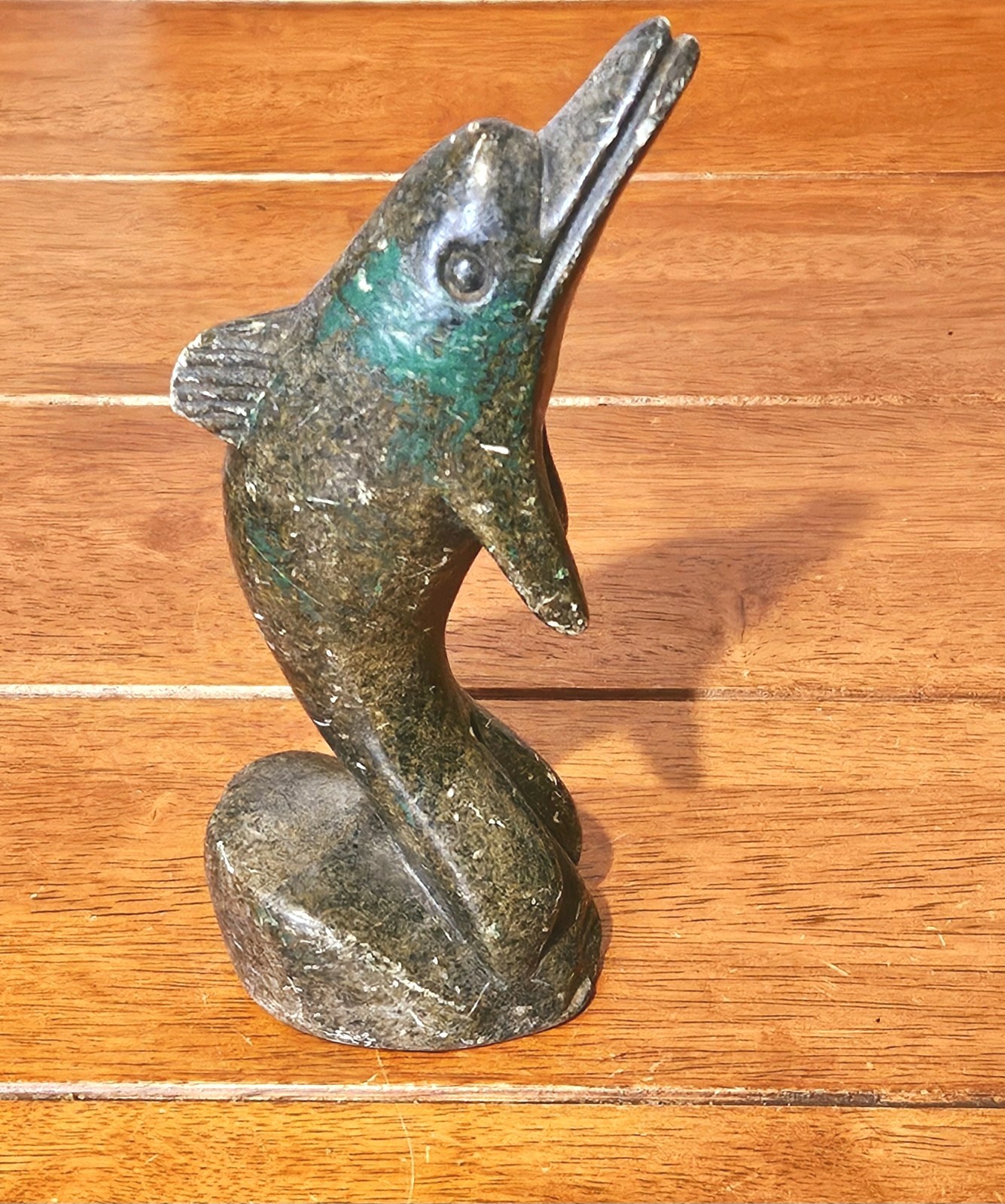 Carved Soapstone Dolphin Statue Verdigris Green Faux Bronze Finish Paperweight Carved Soapstone Dolphin Statue Verdigris Green Faux Bronze Finish Paperweight