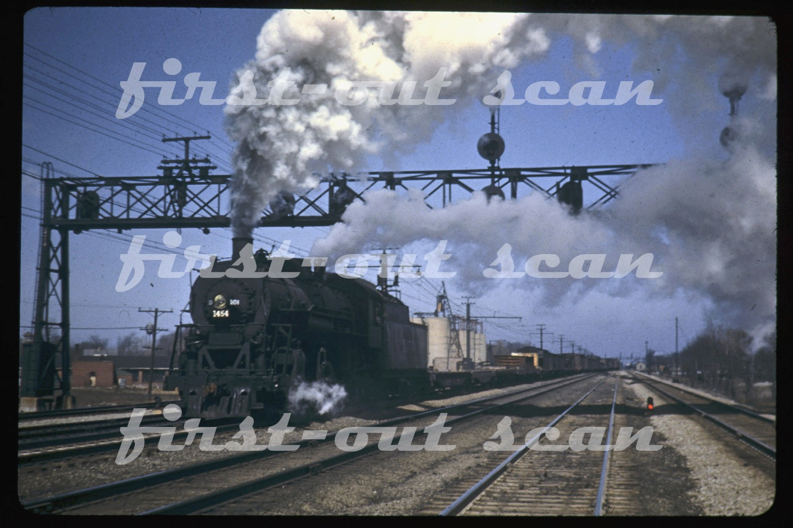 R DUPLICATE SLIDE - Illinois Central IC 1454 STEAM Action w/ Freight