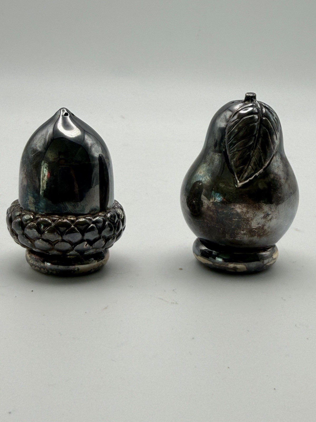 Tiffany & Co Sterling Silver Acorn & Pear Salt Pepper Shakers 925 Rare Set