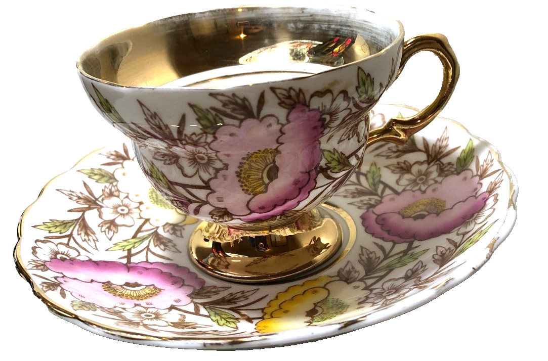 Vintage Rosina Bone China Teacup & Saucer Pink, Yellow & Blue Flowers #5364