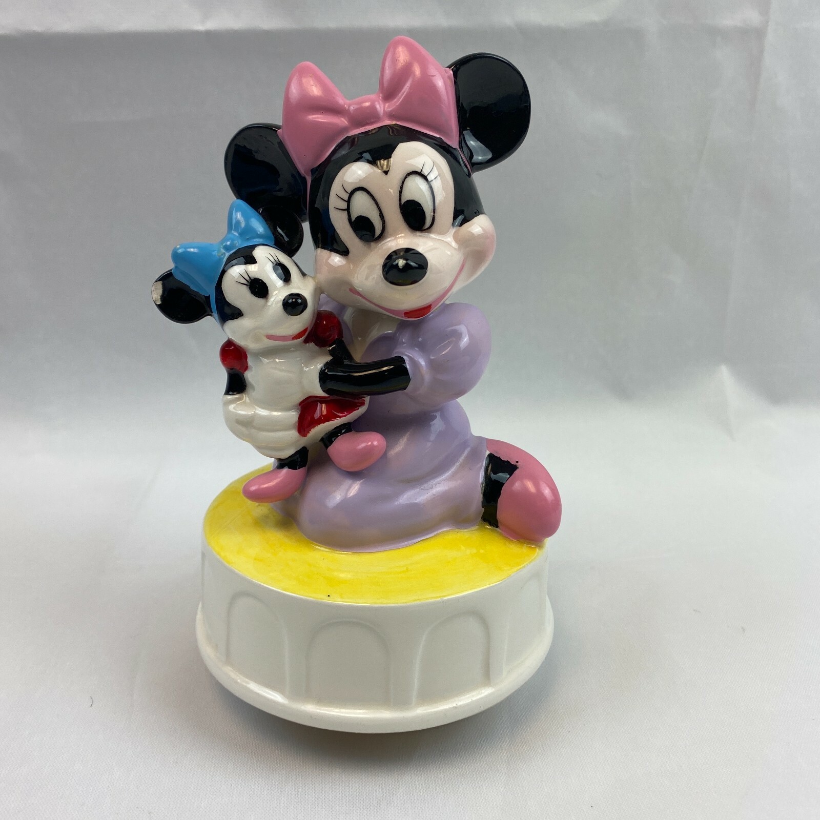 Disney Schmid Minnie Mouse Figurine Ceramic with Baby Music Box Vintage