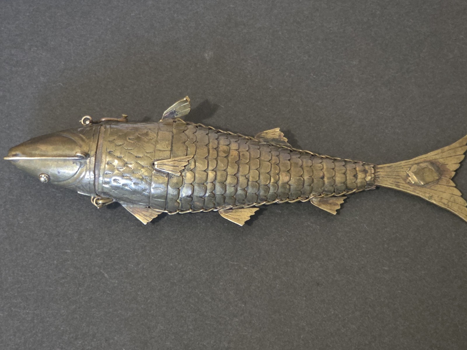 Antique 19th/Early 20th Century Jewish Besamim Articulated Brass Fish Spice Box