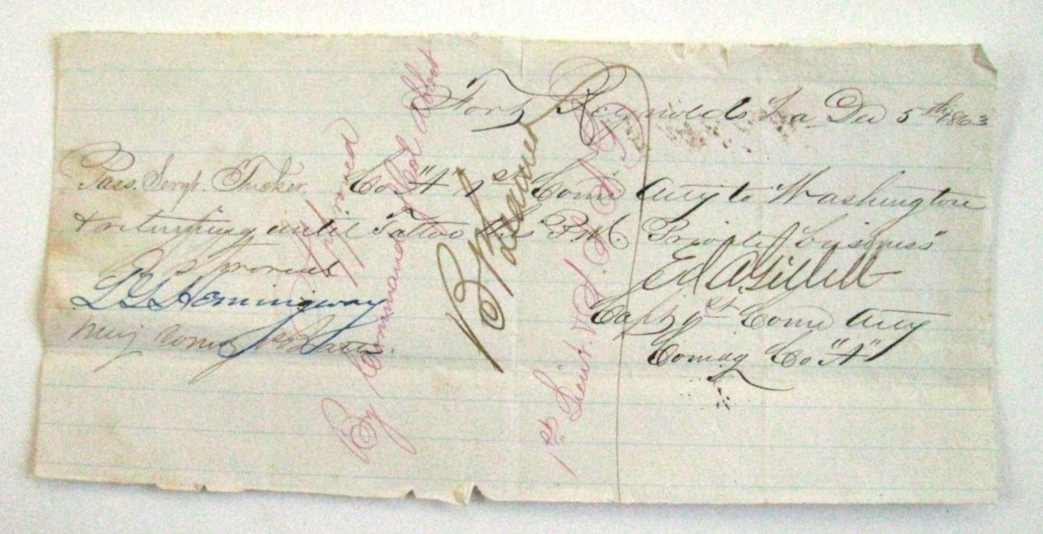 CIVIL WAR FORT REYNOLDS ARLINGTON VA 1ST CONNECTICUT HEAVY ARTILLERY PASS