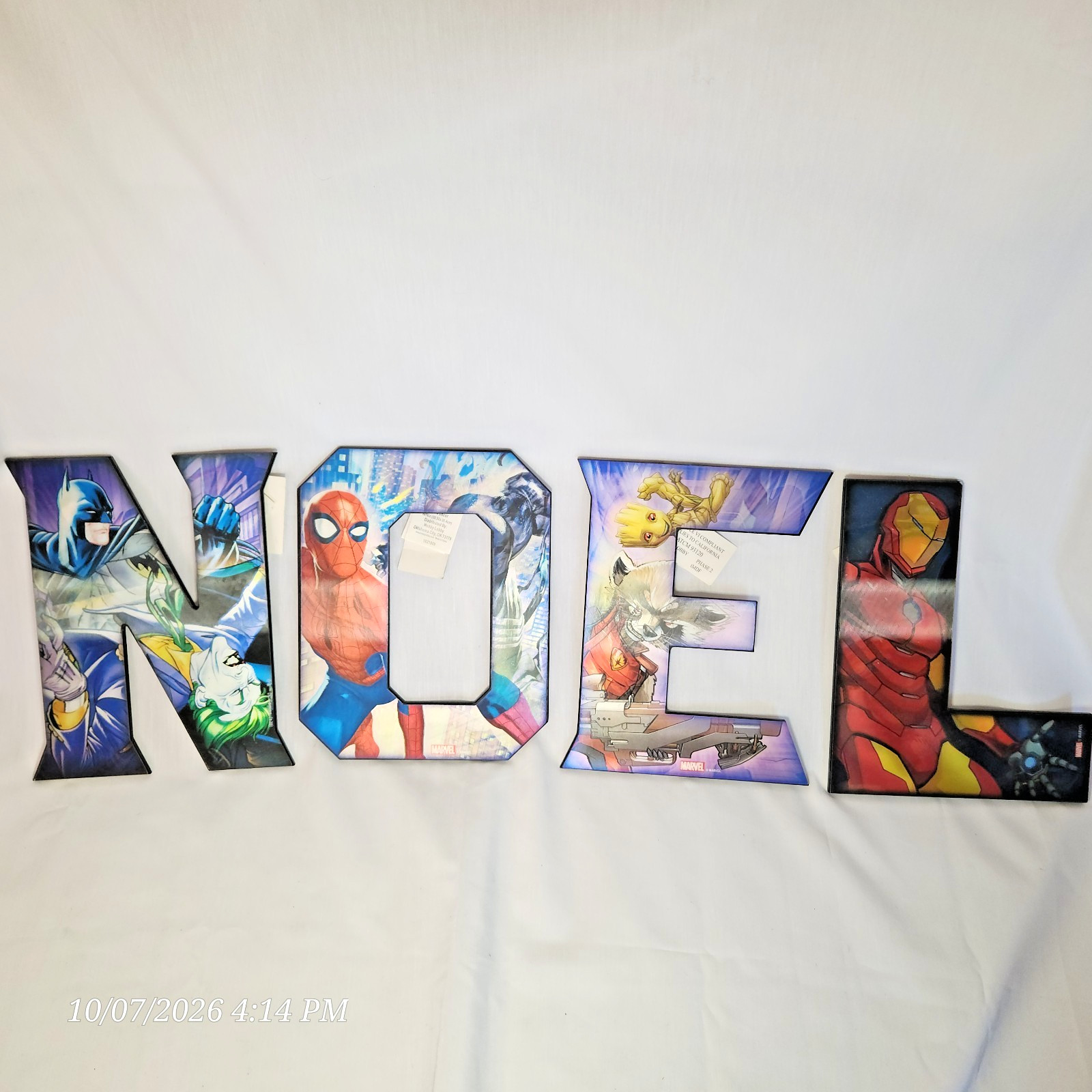 Marvel DC Superhero Christmas Holographic Wall Hanging Letters NOEL, LEON, LENO