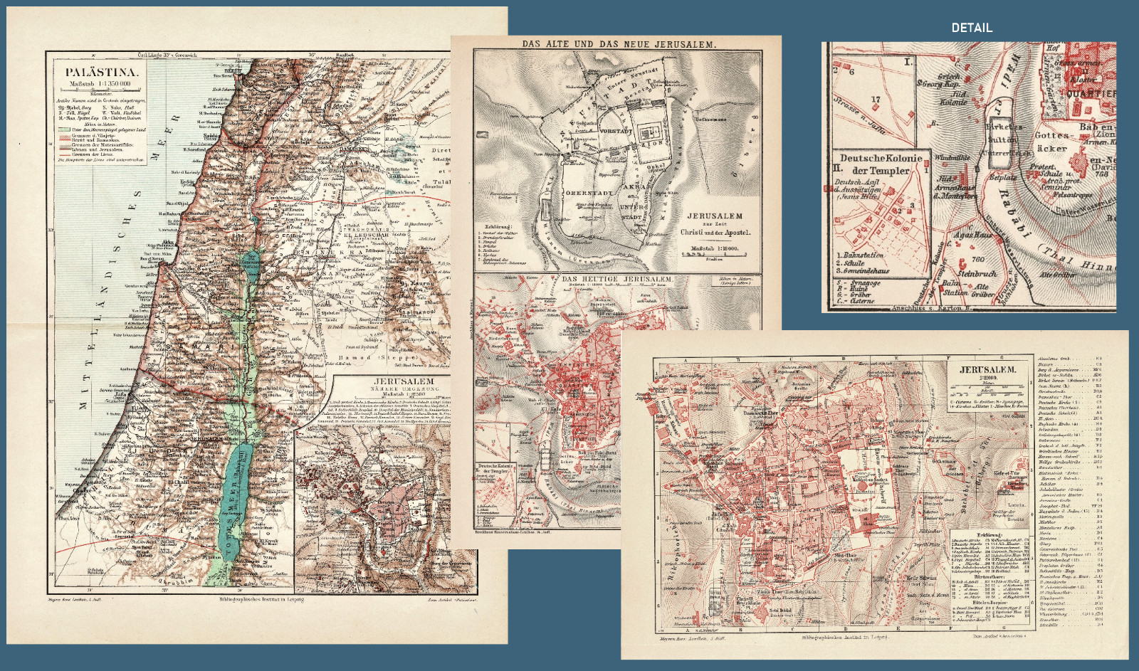 Lot 3 Vintage Maps Palestine Jerusalem 1898 - 1900