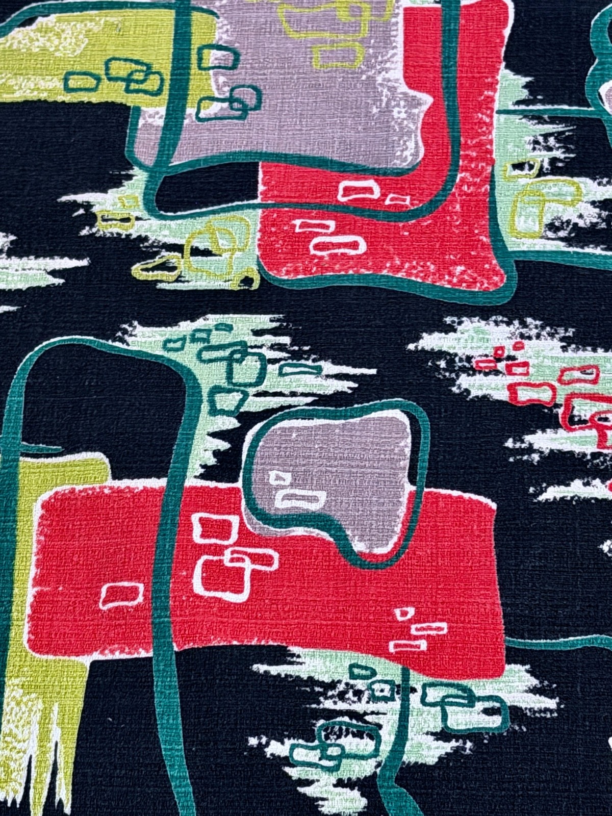 Design Caravan 1950’s BLACK Space Atomic Mid Century Barkcloth Vintage Fabric Design Caravan 1950’s BLACK Space Atomic Mid Century Barkcloth Vintage Fabric