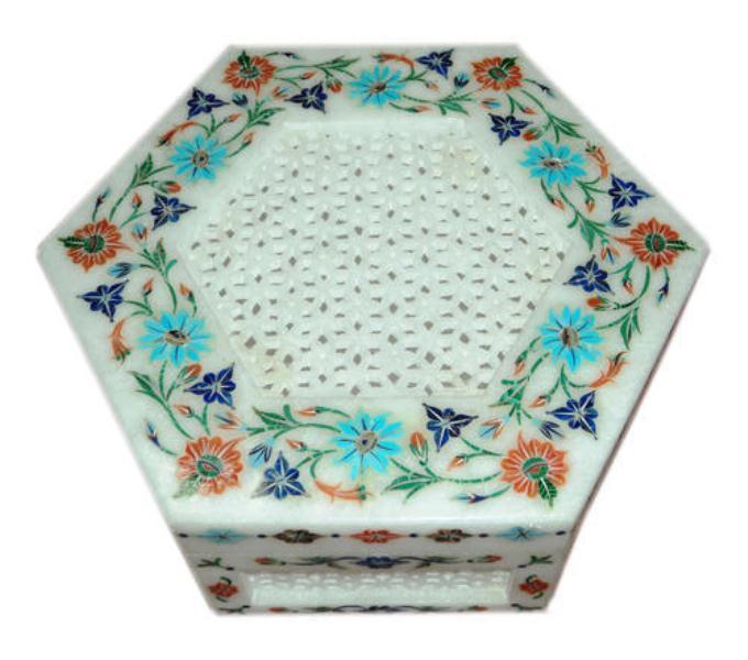 10\'\' Marble Jewelry trinket Box Inlay Pietra dura mosaic Handmade Art nice shape
