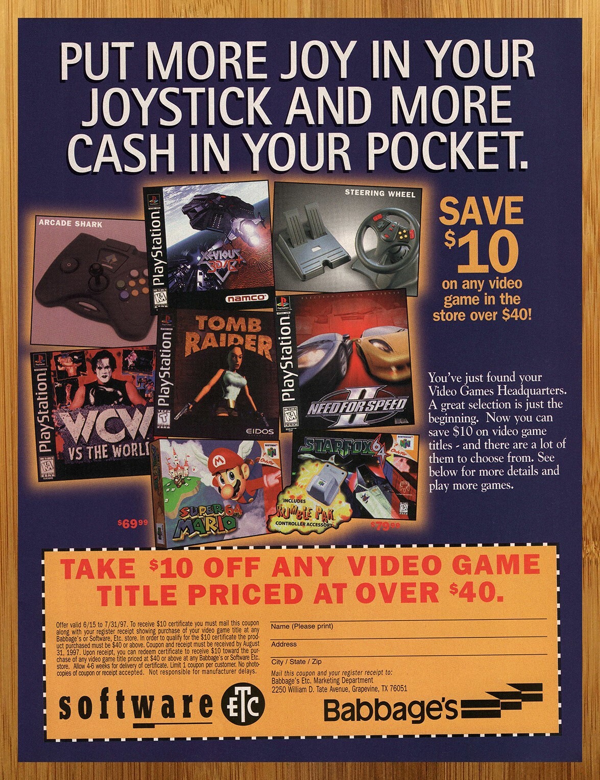 1997 Babbage\'s Vintage Print Ad/Poster Tomb Raider Mario PS1 N64 Video Game Art