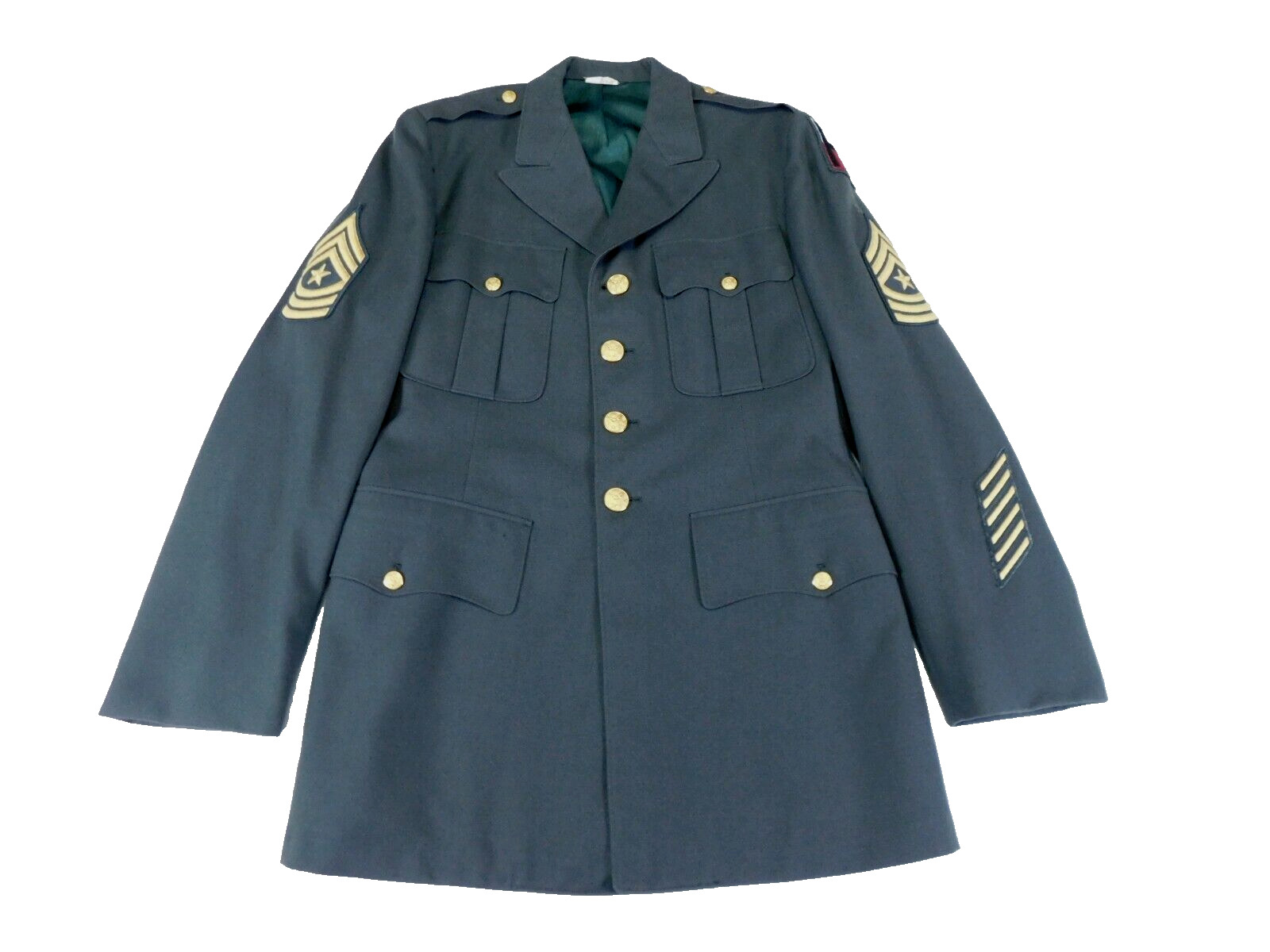 Vintage US 1st Army Green Coat 38 Long SGM Class 3 AG44 Wool Serge Dress Uniform
