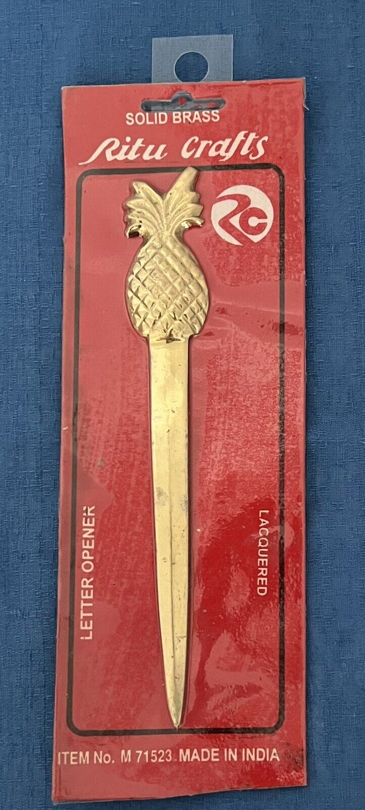 Vintage Heavy Solid Brass Pineapple Letter Opener India Lacquered NIP