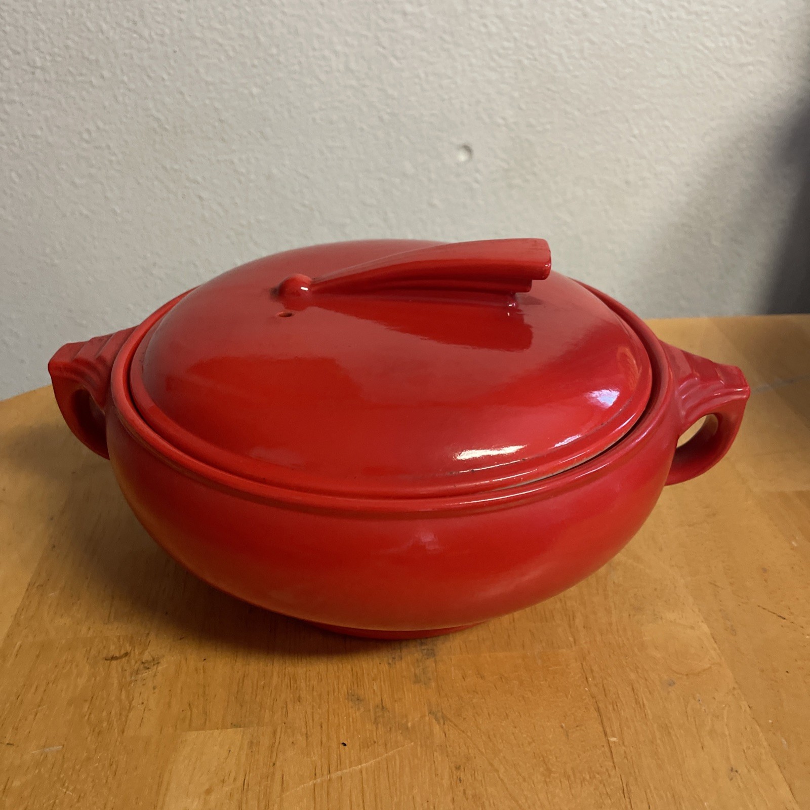 Vtg HALL’S Sundial Red Casserole MCM Glossy Finish Retro Groovy Imperfect