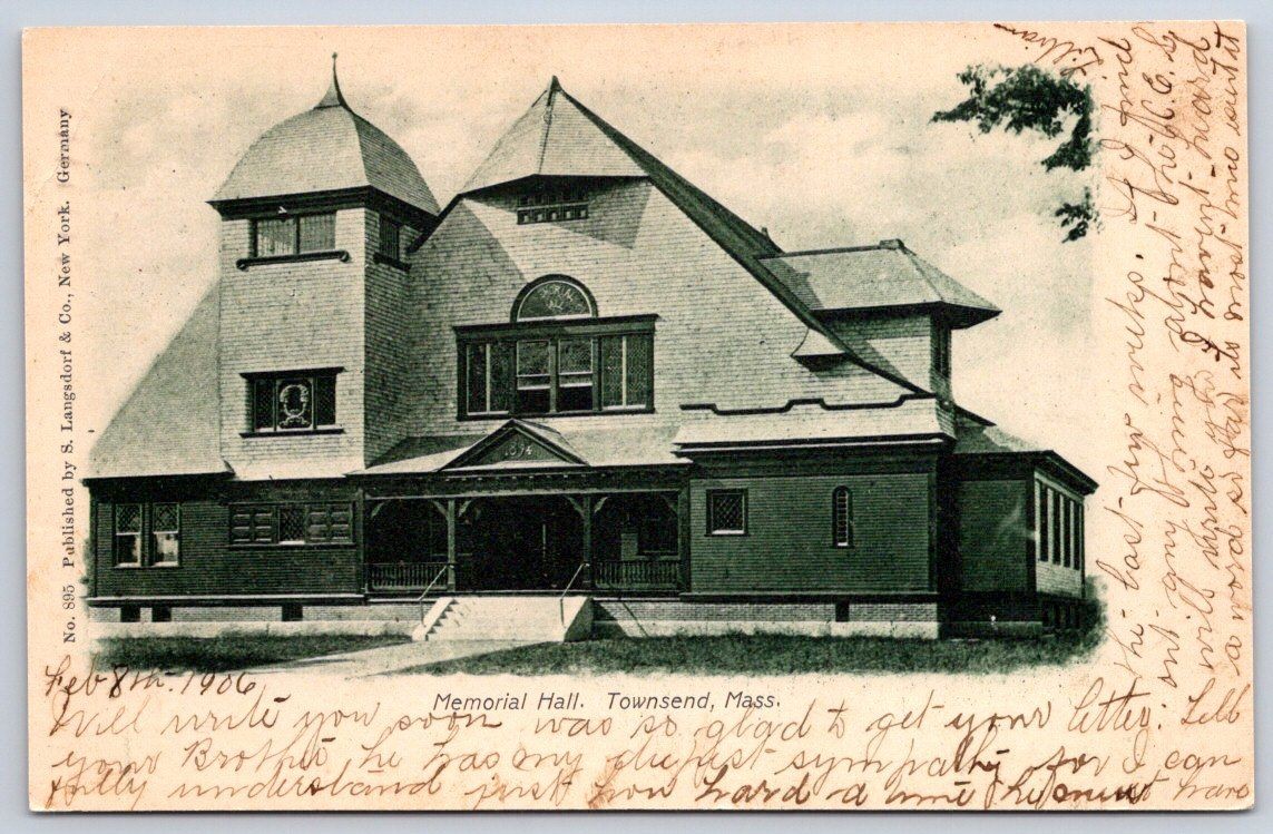 Leominster Antique Massachusetts Postcard TOWNSEND Memorial Hall 1906