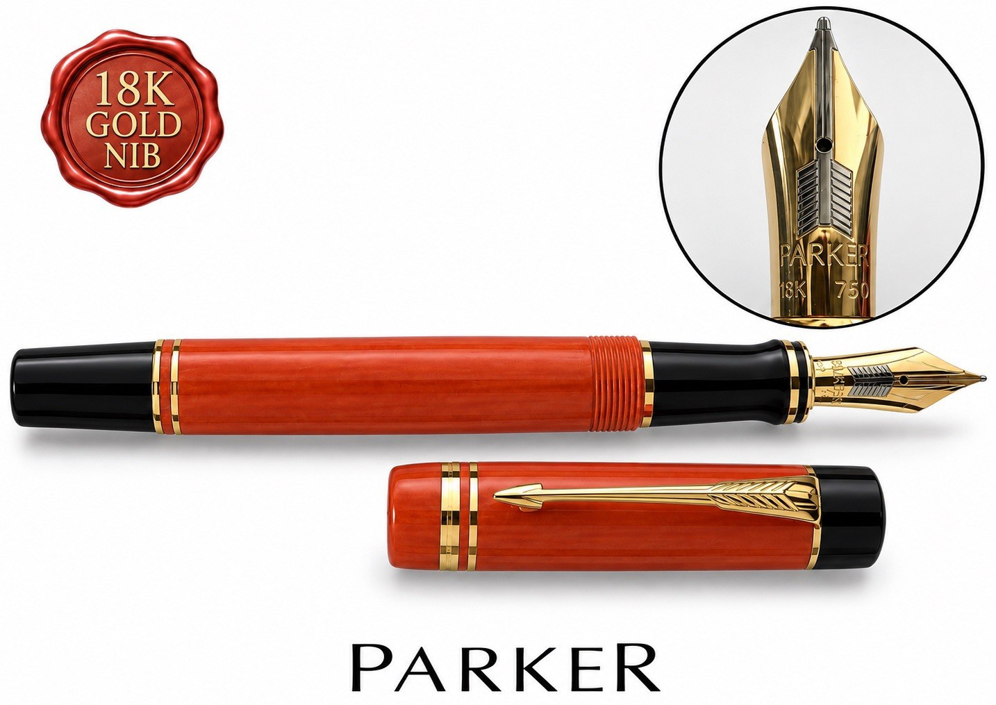 PARKER Duofold Orange GT Solid 18K M Nib Fountain Pen