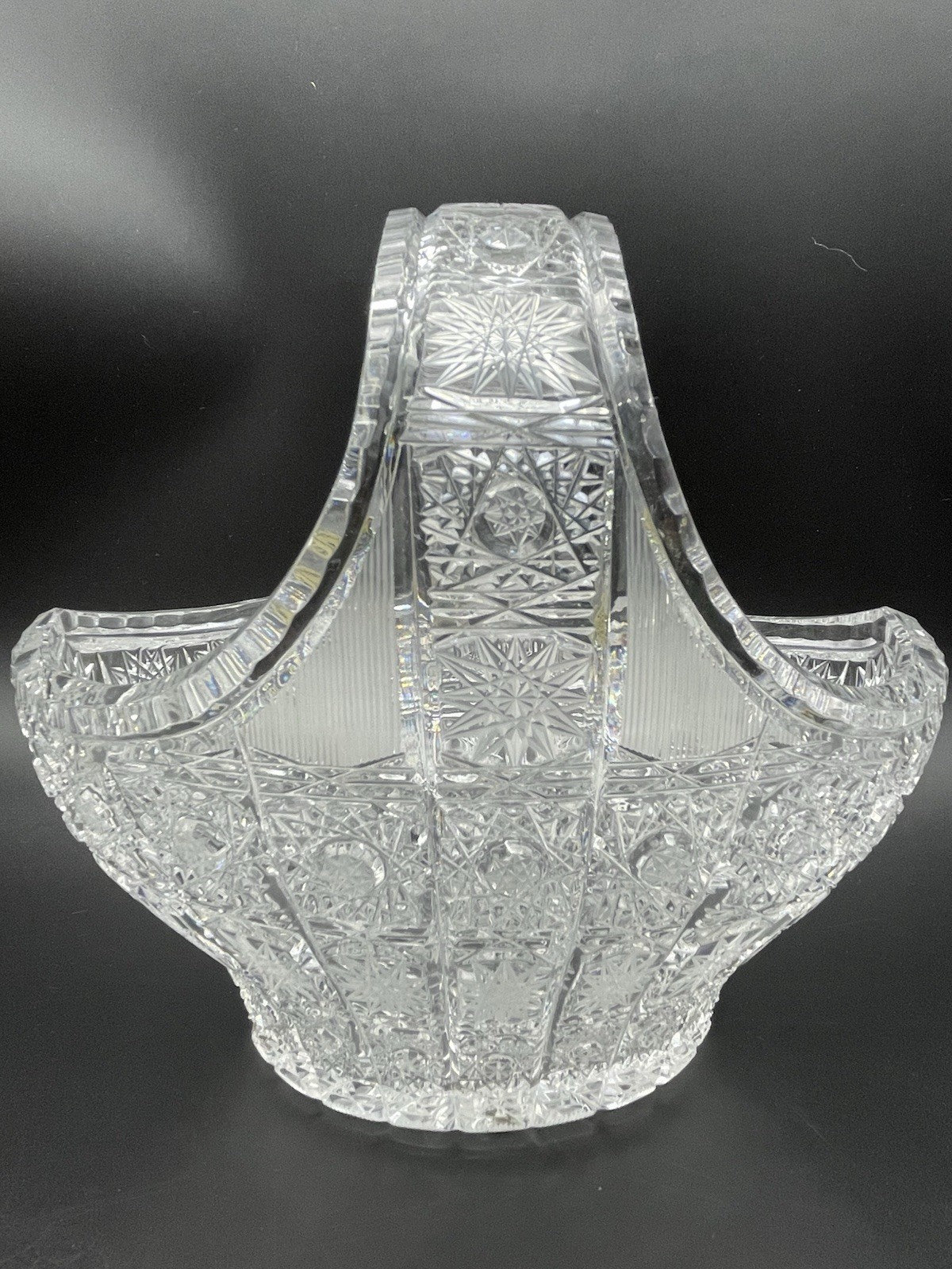 TOM Bohemia Crystal Queen Lace 24%PbO Basket Dish Czechoslovakia Hand Cut TOM Bohemia Crystal Queen Lace 24%PbO Basket Dish Czechoslovakia Hand Cut