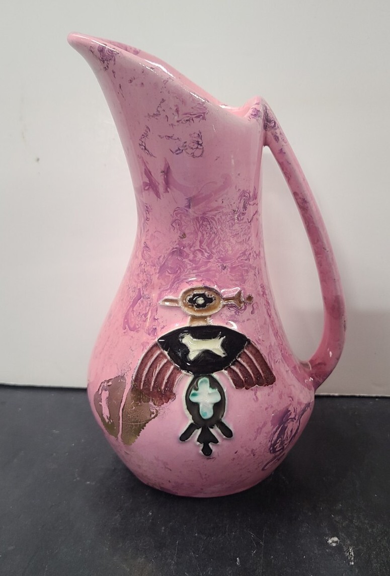  Vintage Pink Native American Ceramic Glaze Bird Pitcher Vase, Arizona Pottery