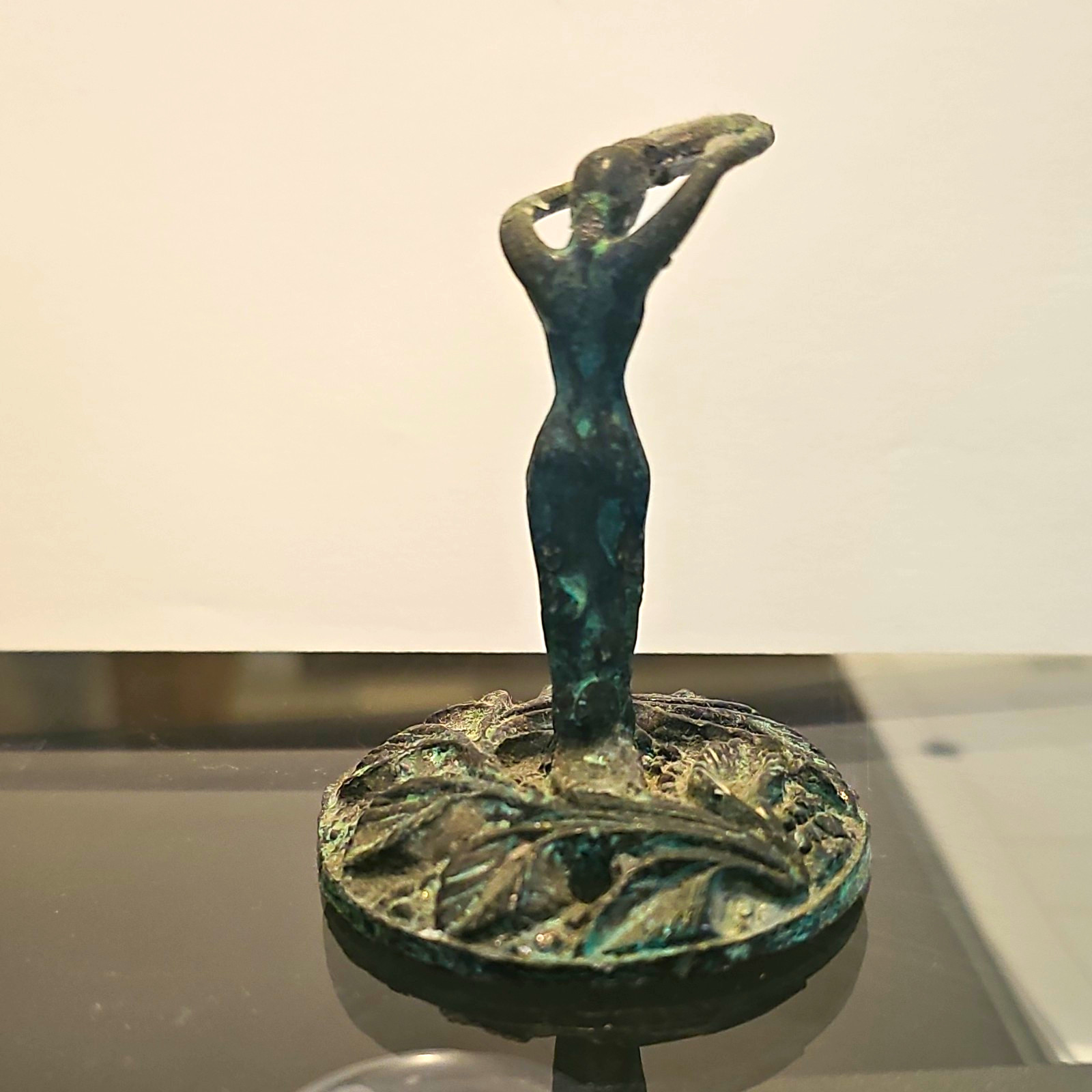 Metal Patina Woman Figurine Sculpture, Abstract Art 3D Effect, Green/Black