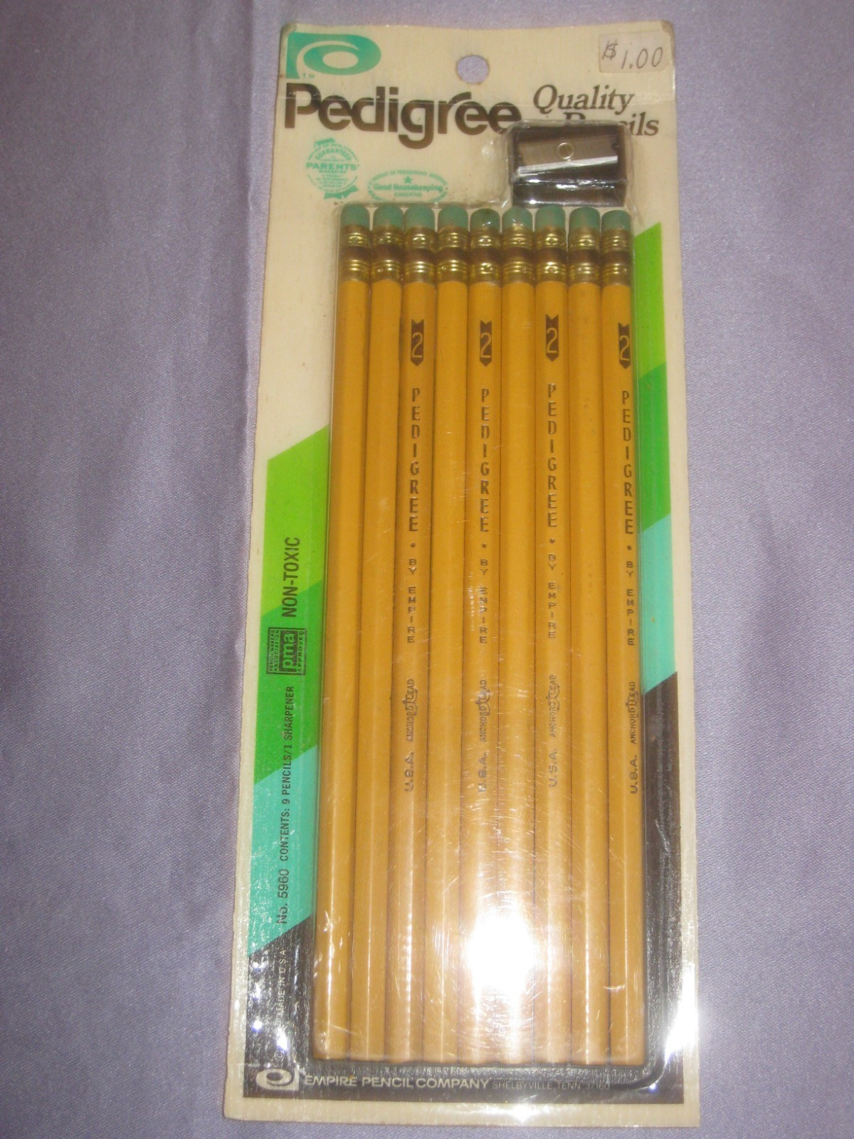 NOS Vintage EMPIRE PEDIGREE 5960 #2 9 Pencils Made In USA Anchord Lead Sharpener