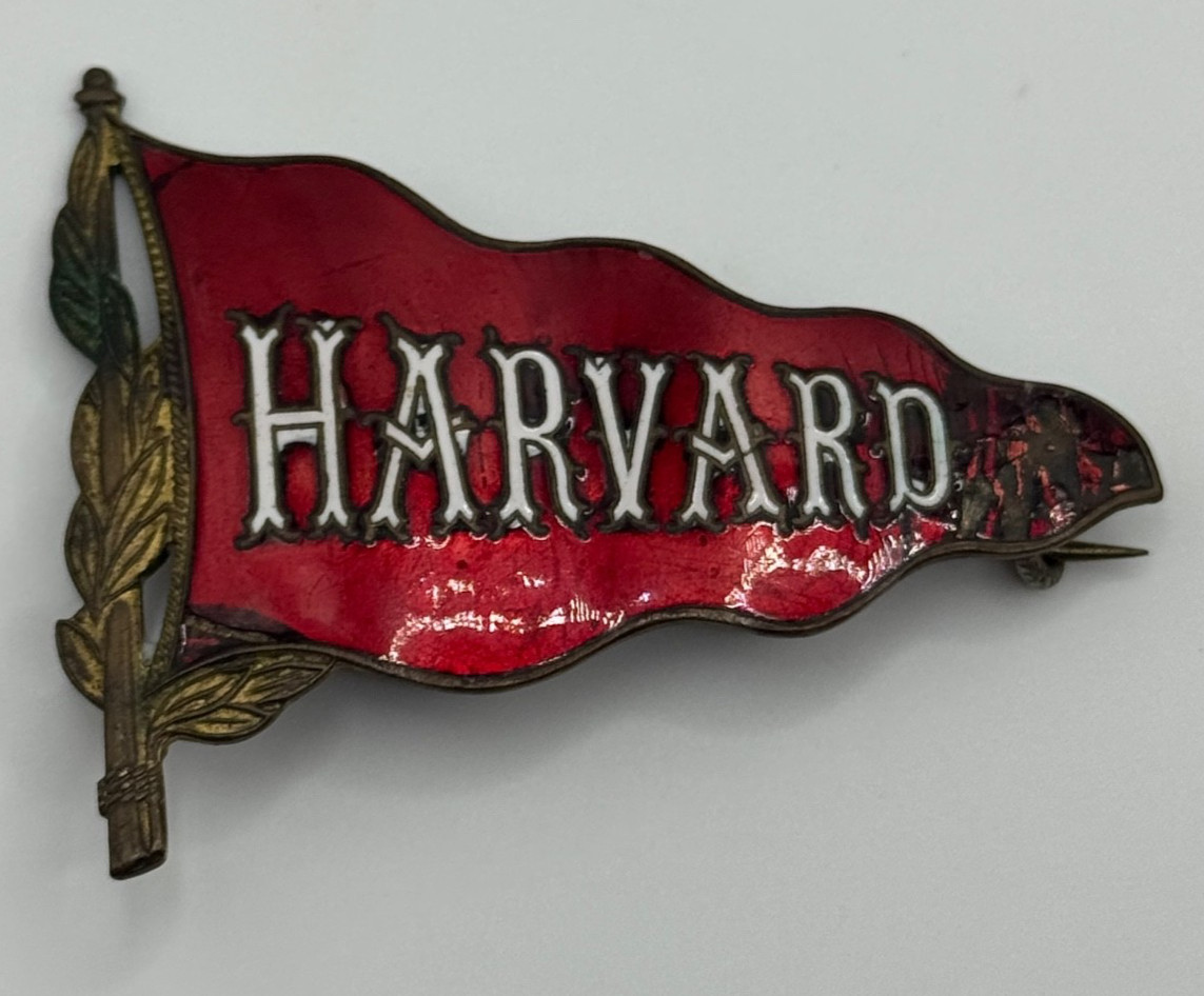 Antique Harvard University Enamel Pennant Badge Pin Brooch READ Needs Repair