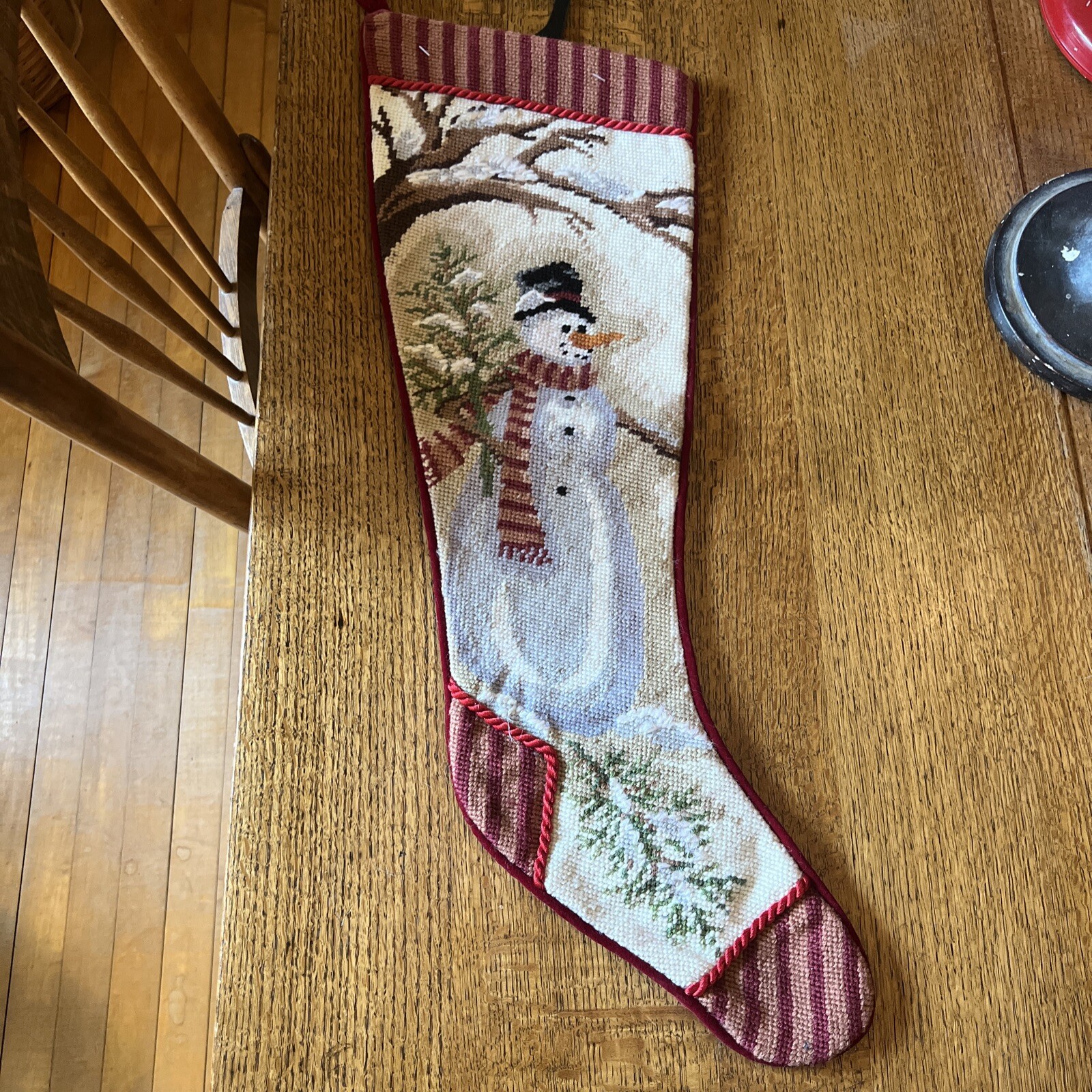 NWOT Vintage Handmade Wool Needlepoint Christmas Stocking Toys Gifts