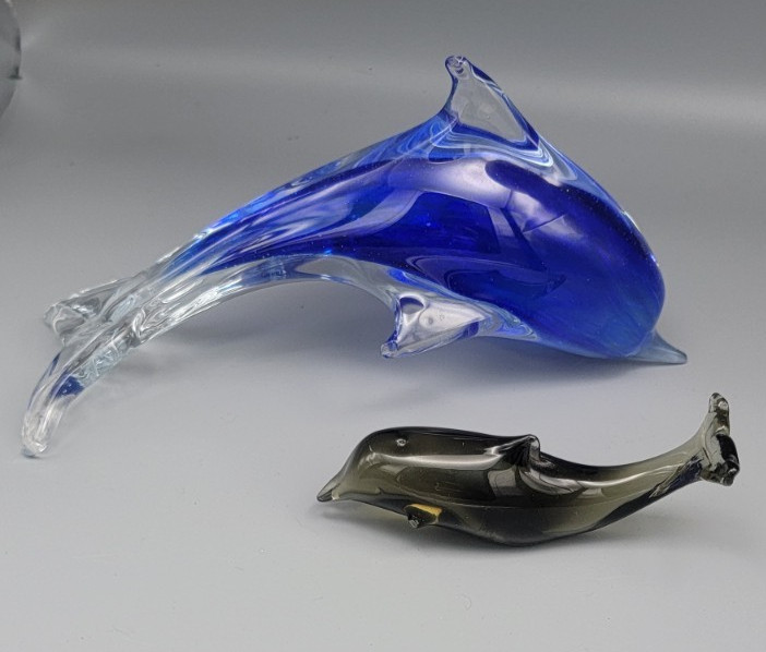 EUC Pair Hand Blown Art Glass Dolphin Figurines Large 7\ EUC Pair Hand Blown Art Glass Dolphin Figurines Large 7\