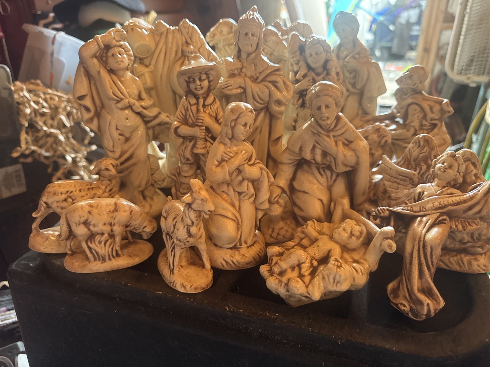 Atlantic Mold Ceramic Nativity Set 18 Piece, Hand Painted, Iridescent Glaze