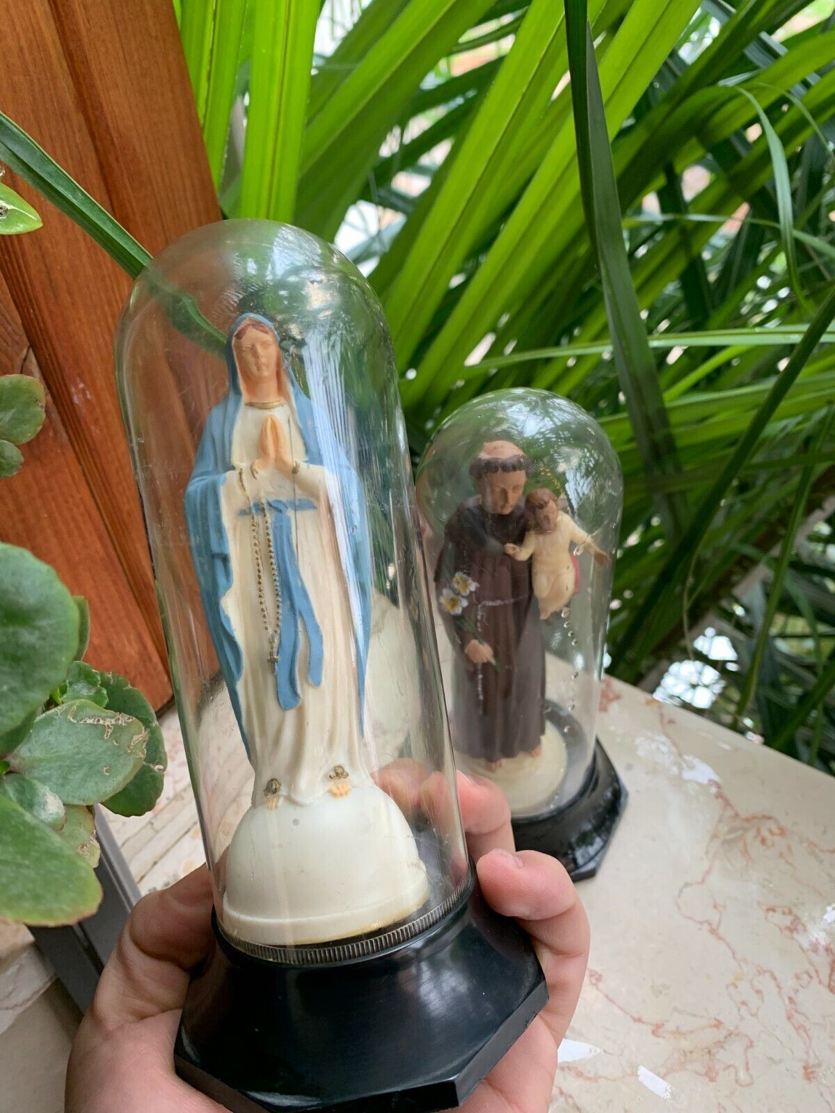 2xstatue Vintage Virgin Mary & Joseph In Plastic cover Ornament Made in ITALY