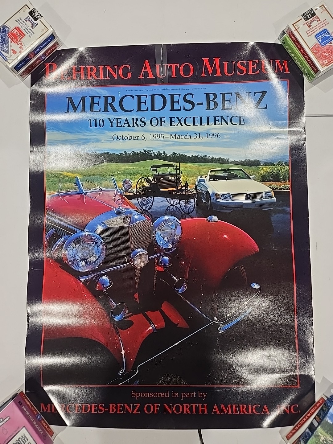 VINTAGE 1995 POSTER BEHRING AUTO MUSEUM MERCEDES-BENZ 110 YEARS EXHIBIT 18x24\