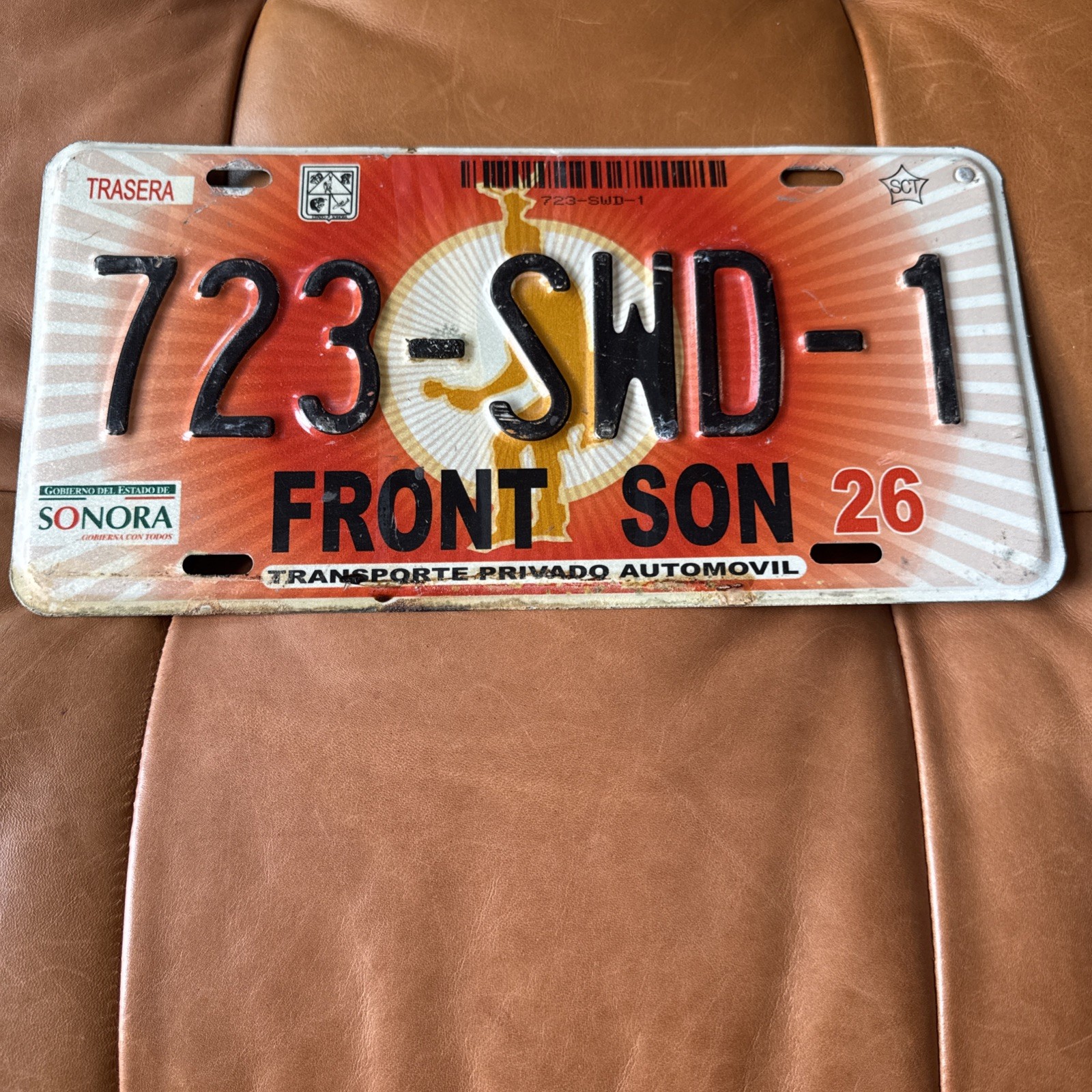 2002-2004 Mexico License Plate Vintage Sonora Mexican 🇲🇽 Front Tag # 723 SWD 1