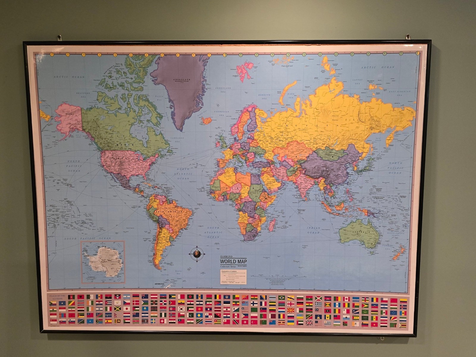 Framed Hammond World Map Collector\'s Series 50\