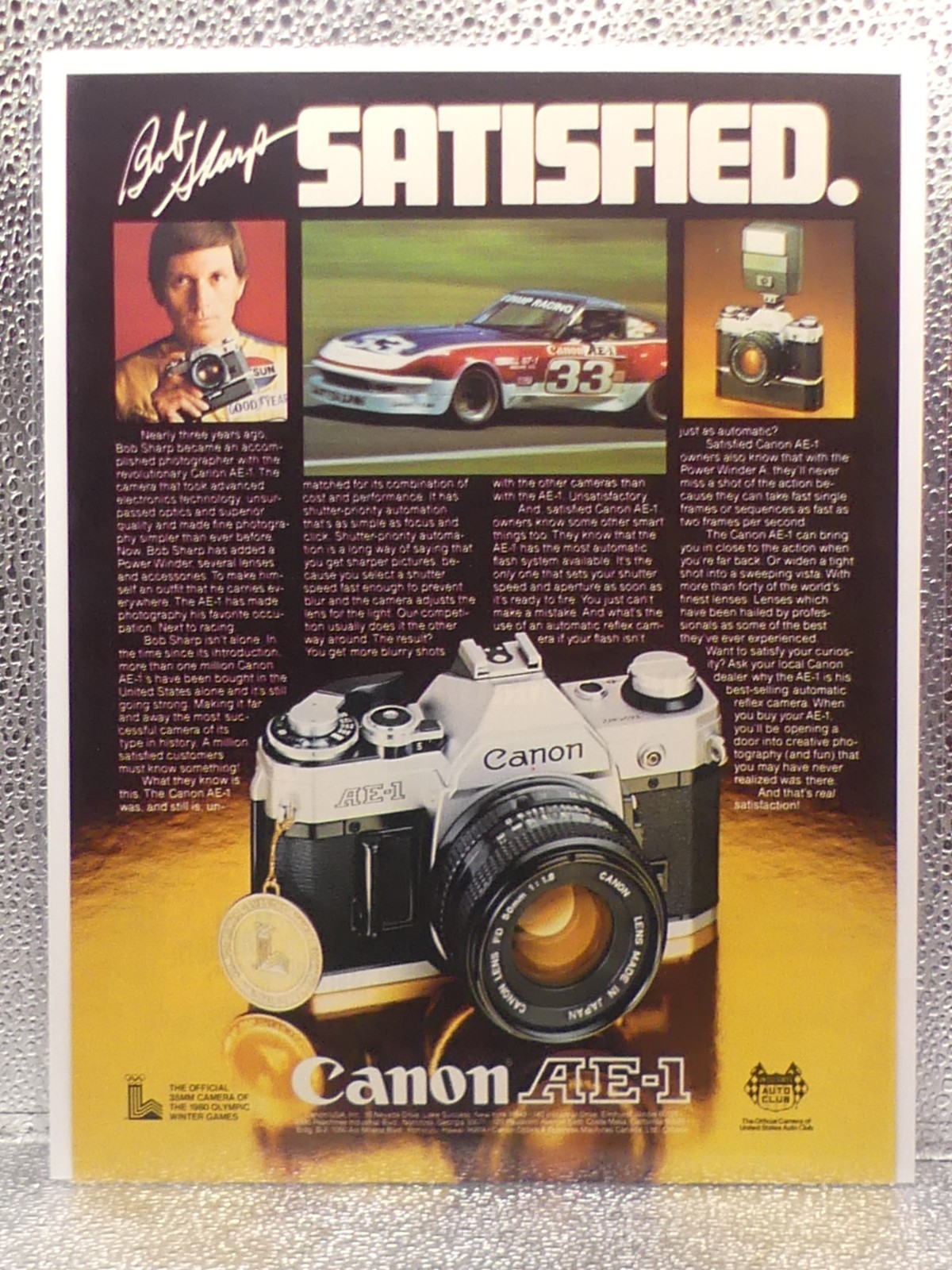 VTG Canon AE-1 35MM Camera Olympic Bob Sharp 1979 Print Advertising Full Page Ad
