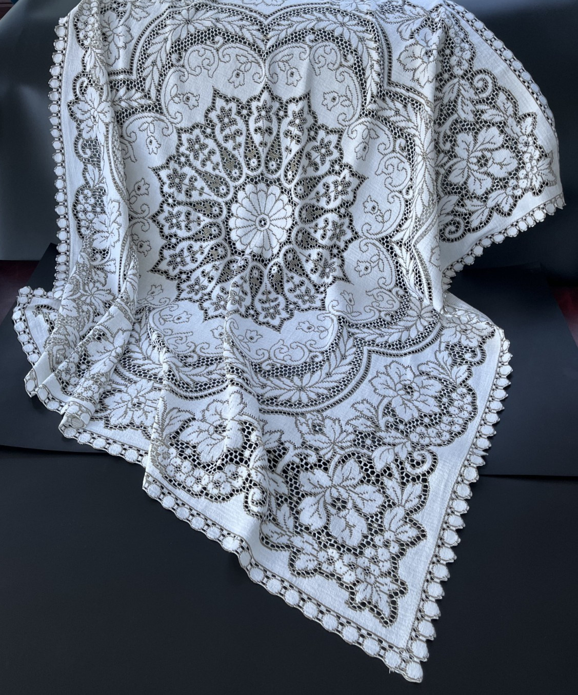 Vintage - Cream/Ecru - Lace - Table Cloth - 116cm x 116cm- circa. 1950s.