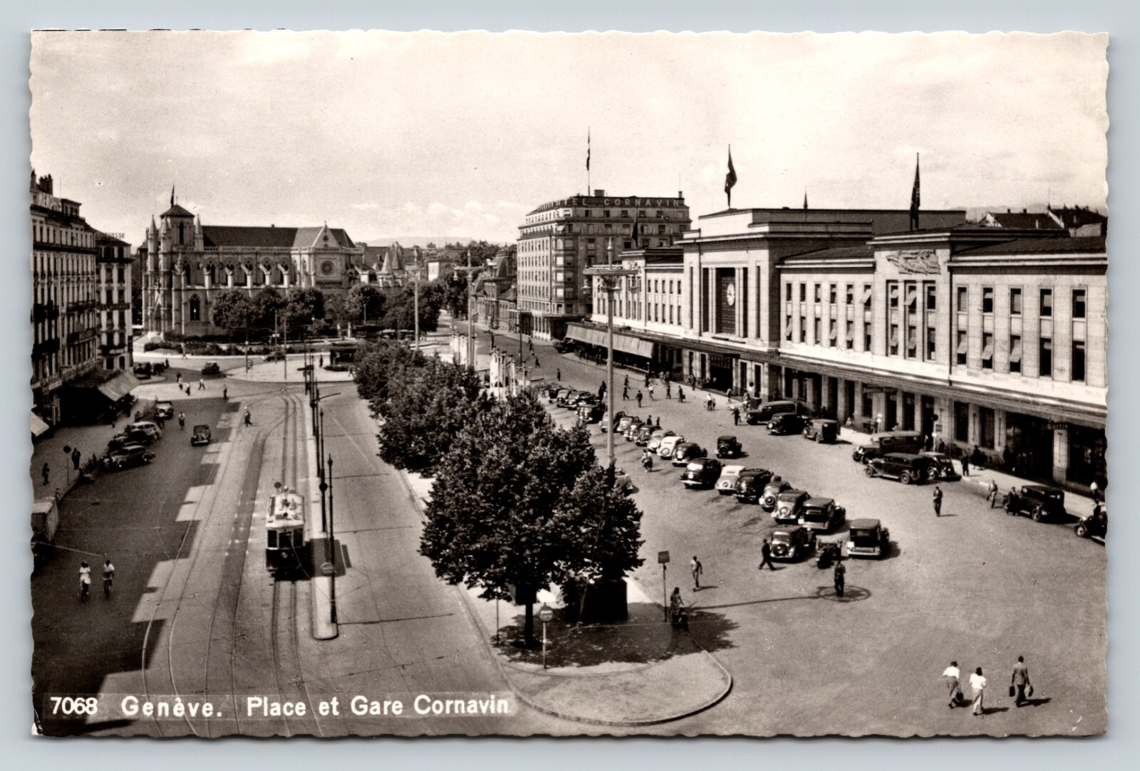 RPPC Postcard: Geneva, Switzerland - Cornavin Square & Train Station, Old Cars
