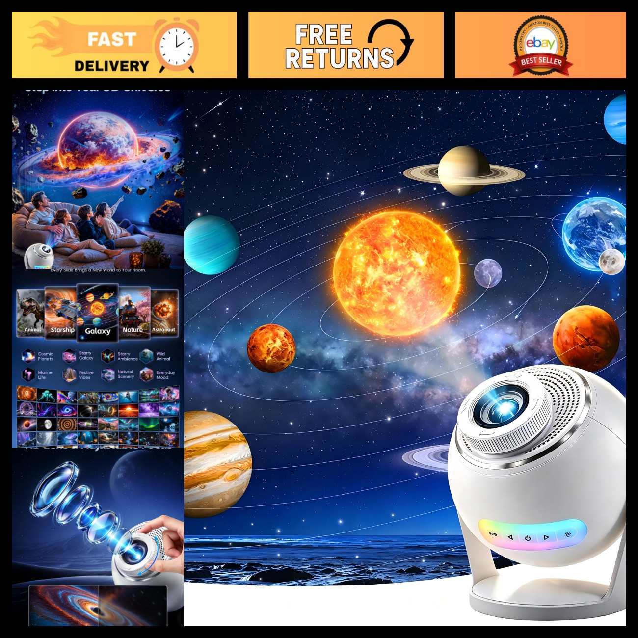 3D Galaxy Projector,Smart APP 60 Scenes Star Projector Bluetooth Speaker