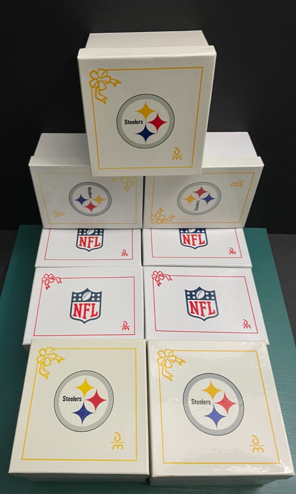 NIB Lot 9 Danbury Mint Pittsburgh Steelers Christmas Santa Ornament NFL Football