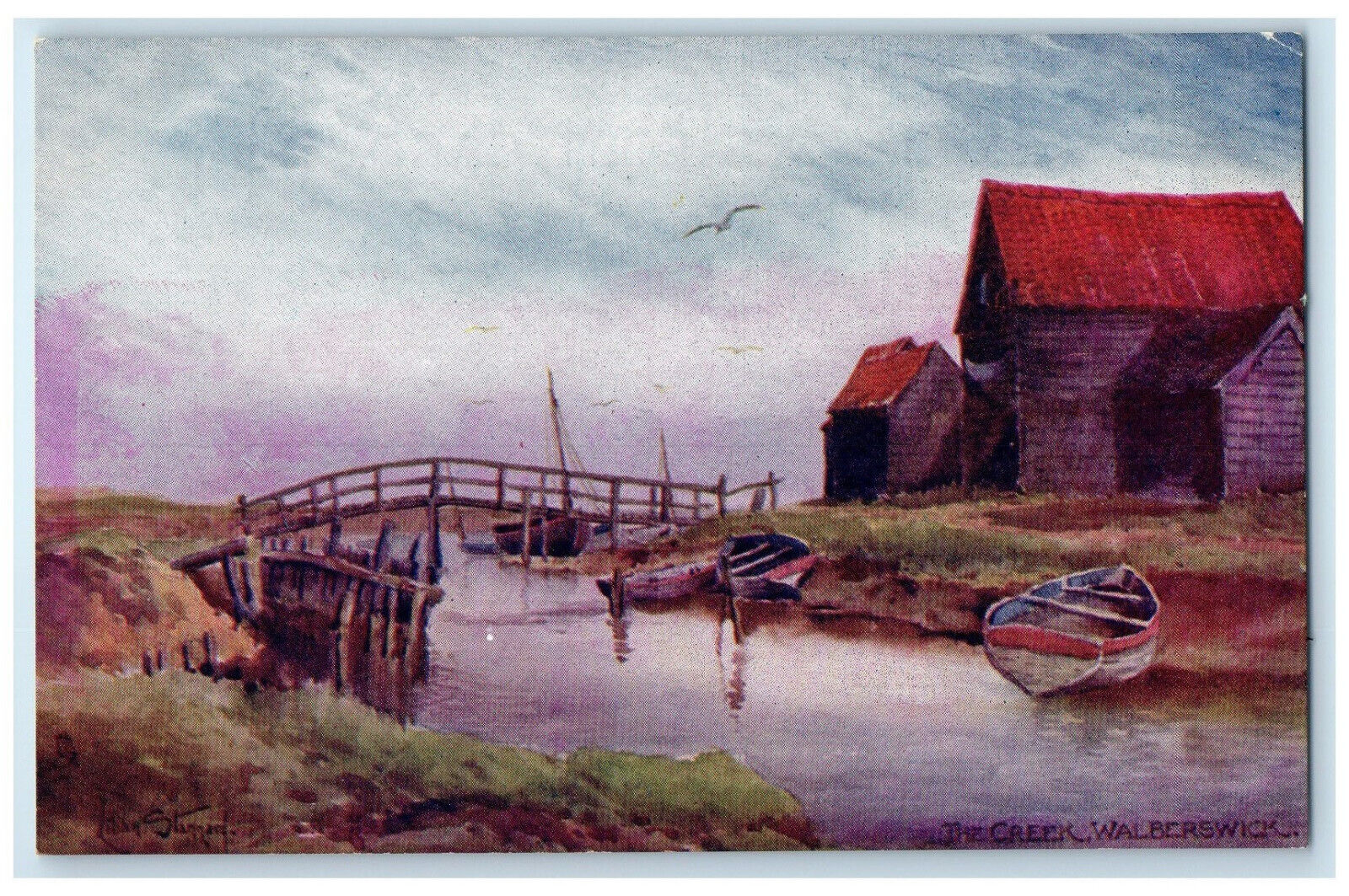c1910 The Creek Walberswick Southwold England Oilette Tuck Art Postcard