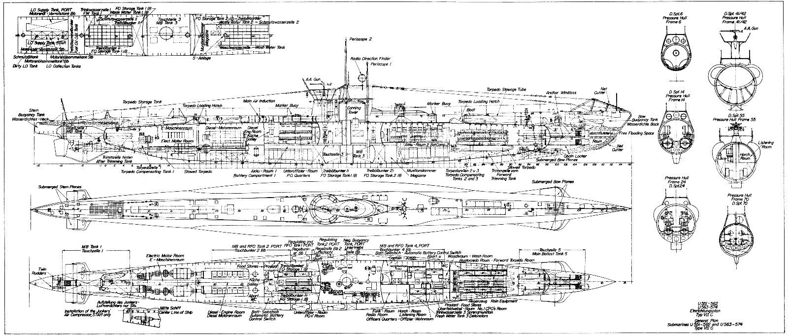 U-BOAT TYPE VIIC GERMAN SUBMARINE DETAILED PLAN KRIEGSMARINE UNTERSEEBOOT 1939