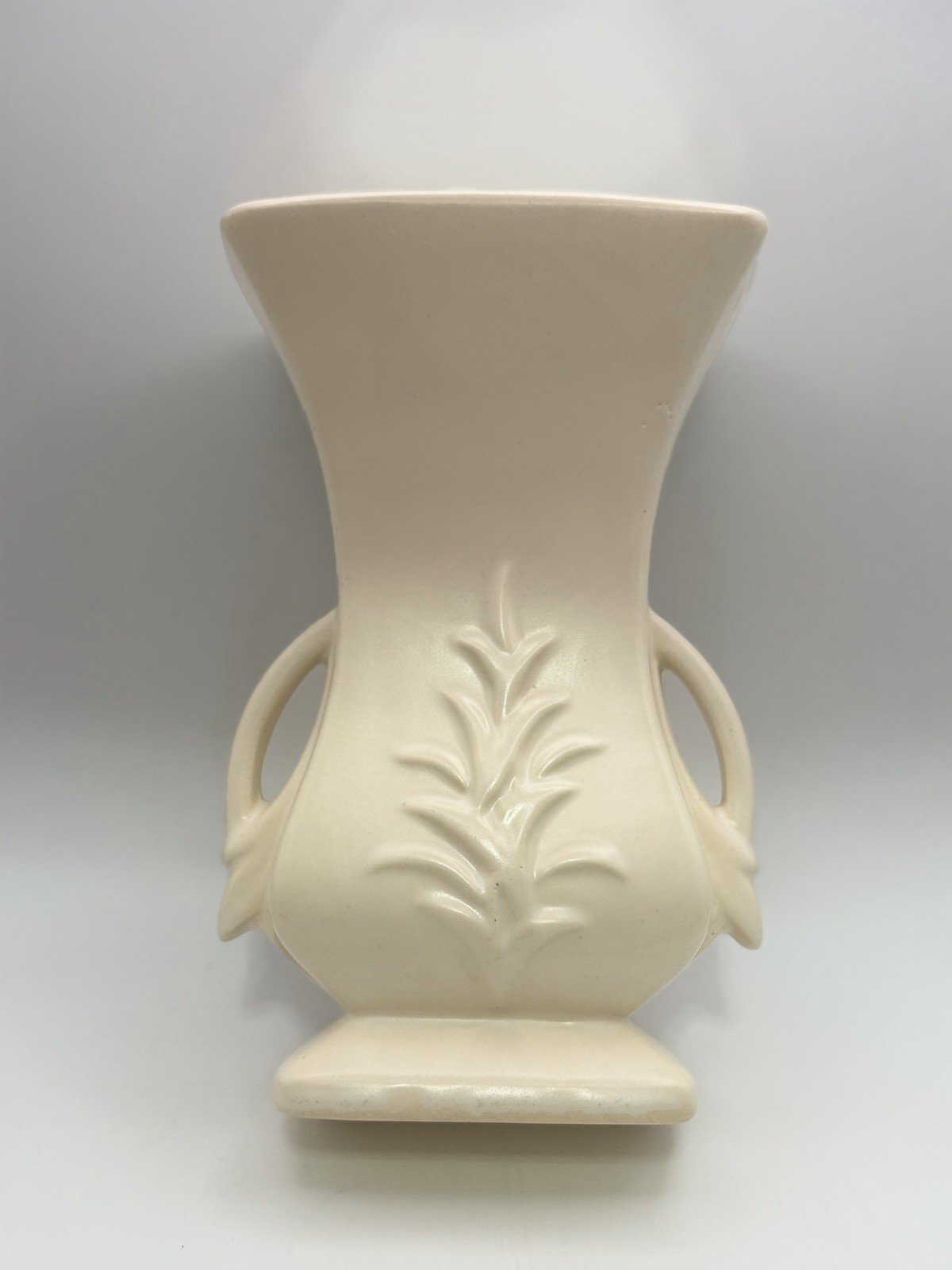 Vintage McCoy Cream White Ceramic Art Deco Vase with Handles Flowers 8” Tall
