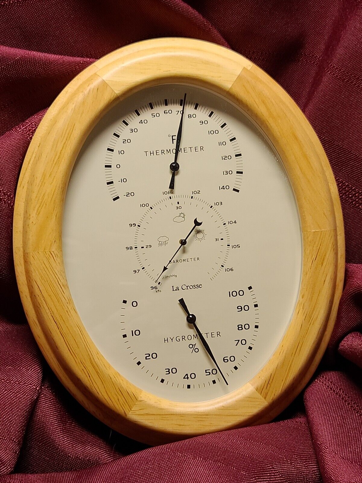 Oak Analog Weather Station Thermometer & Barometer Hydrometer Wall / Table