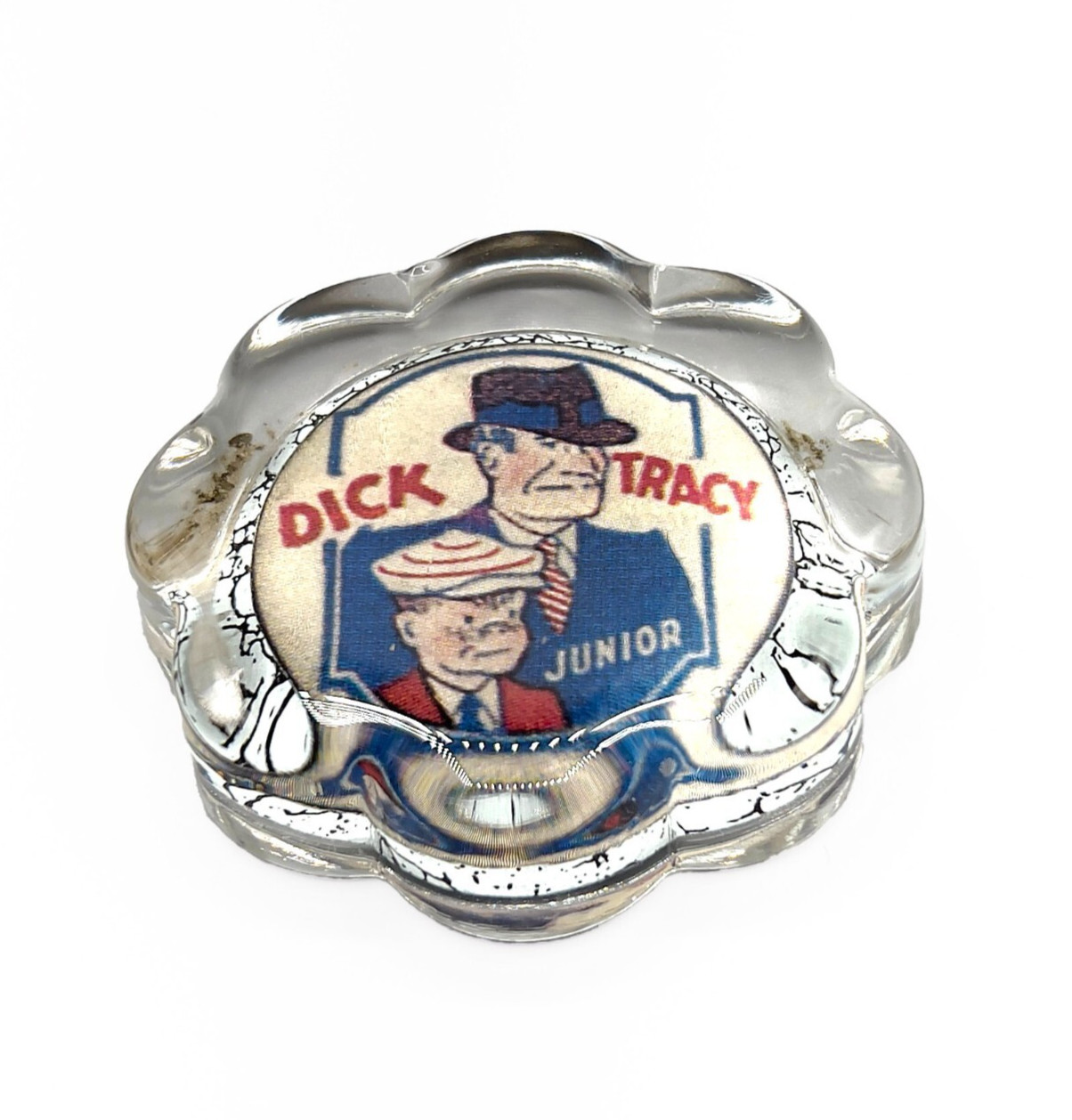 1930's  DICK TRACY Comic Illustrated Glass Paperweight –SUPER RARE Find