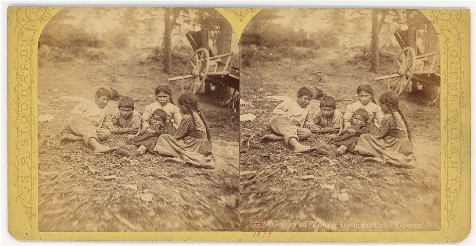 NEW YORK STEREOVIEW - Lake George - Young Indians - SR Stoddard 1880s