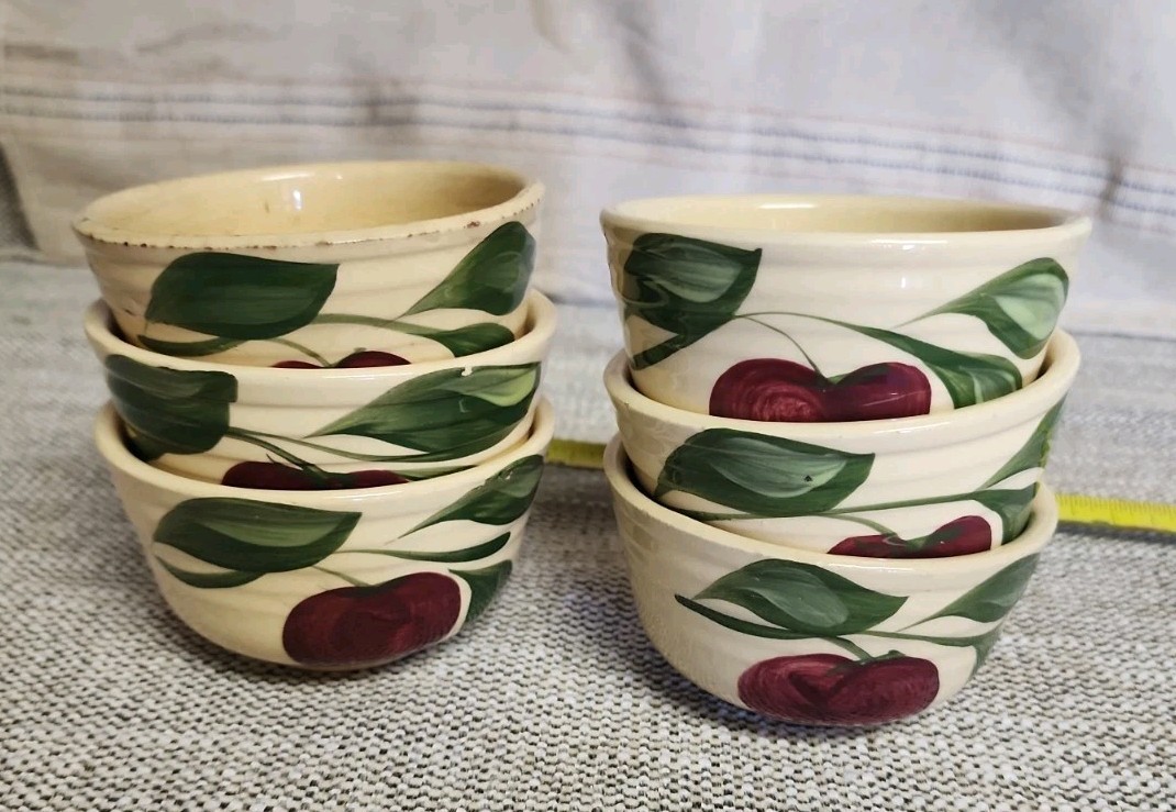 Watt Pottery Apple Custard Cups Set Of 6 Vintage Hand Painted Cups