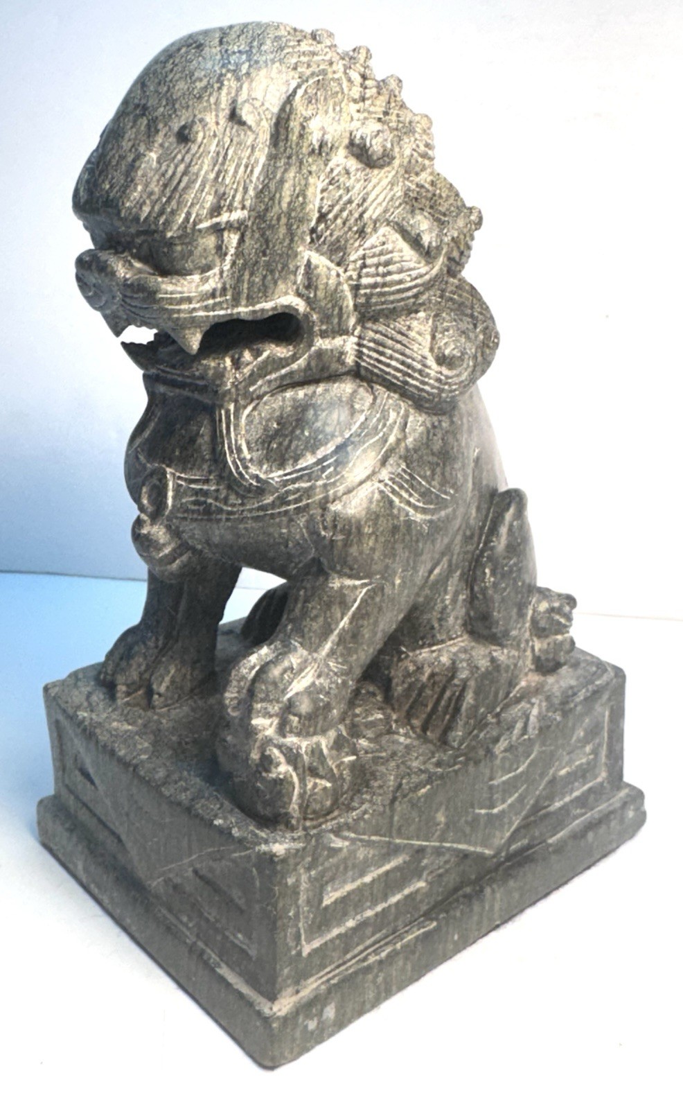 Vtg Heavy Carved Soapstone Guardian Lion Foo Dog Statue Dung Shui 