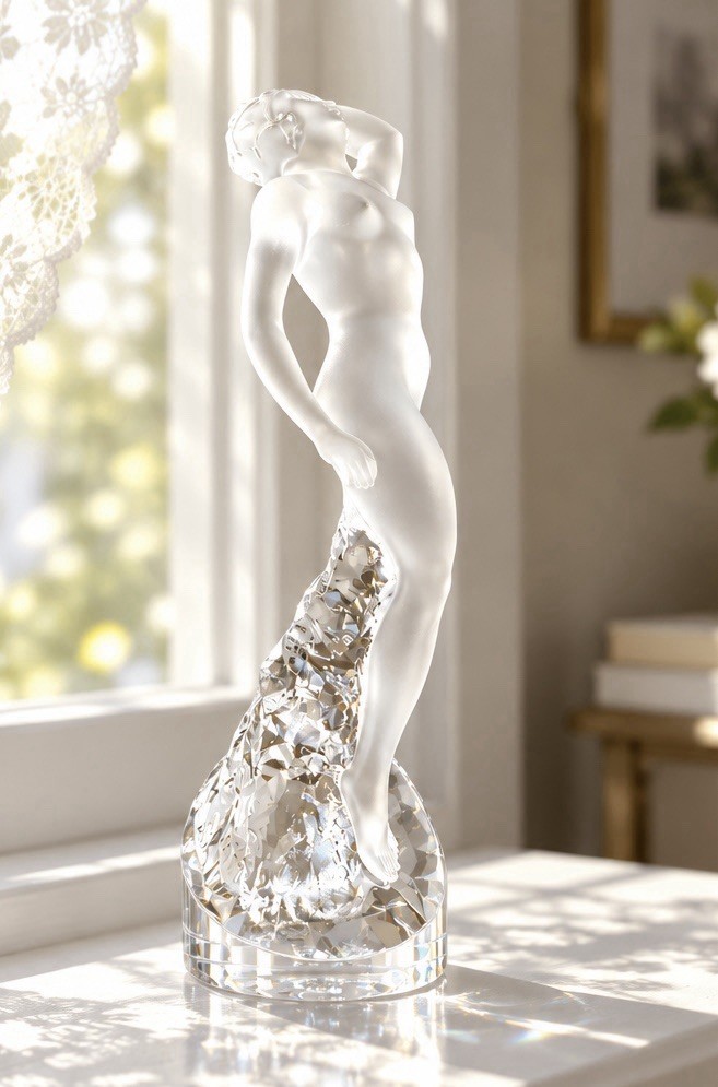 Lalique France Danseuse Bras Levés Nude Dancer crystal figurine 9.25” Signed