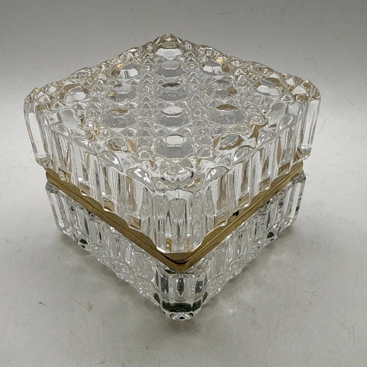 Vintage Westminster Baccarat Style Diamond Cut Crystal Hinged Trinket Box 3 1/2 Vintage Westminster Baccarat Style Diamond Cut Crystal Hinged Trinket Box 3 1/2