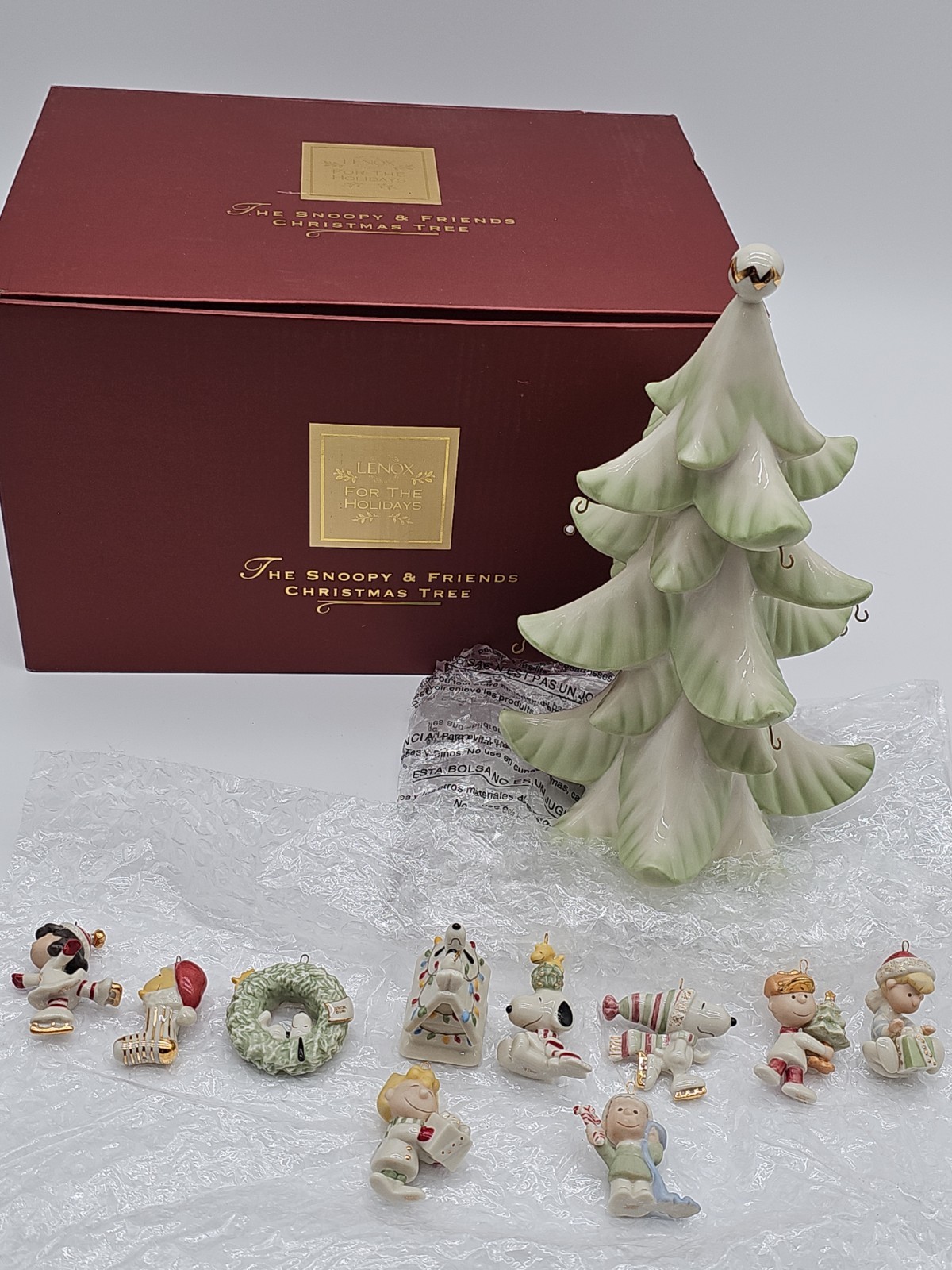 Lenox Peanuts Snoopy & Friends Christmas Mini Ornaments & Display Tree 11-PC New