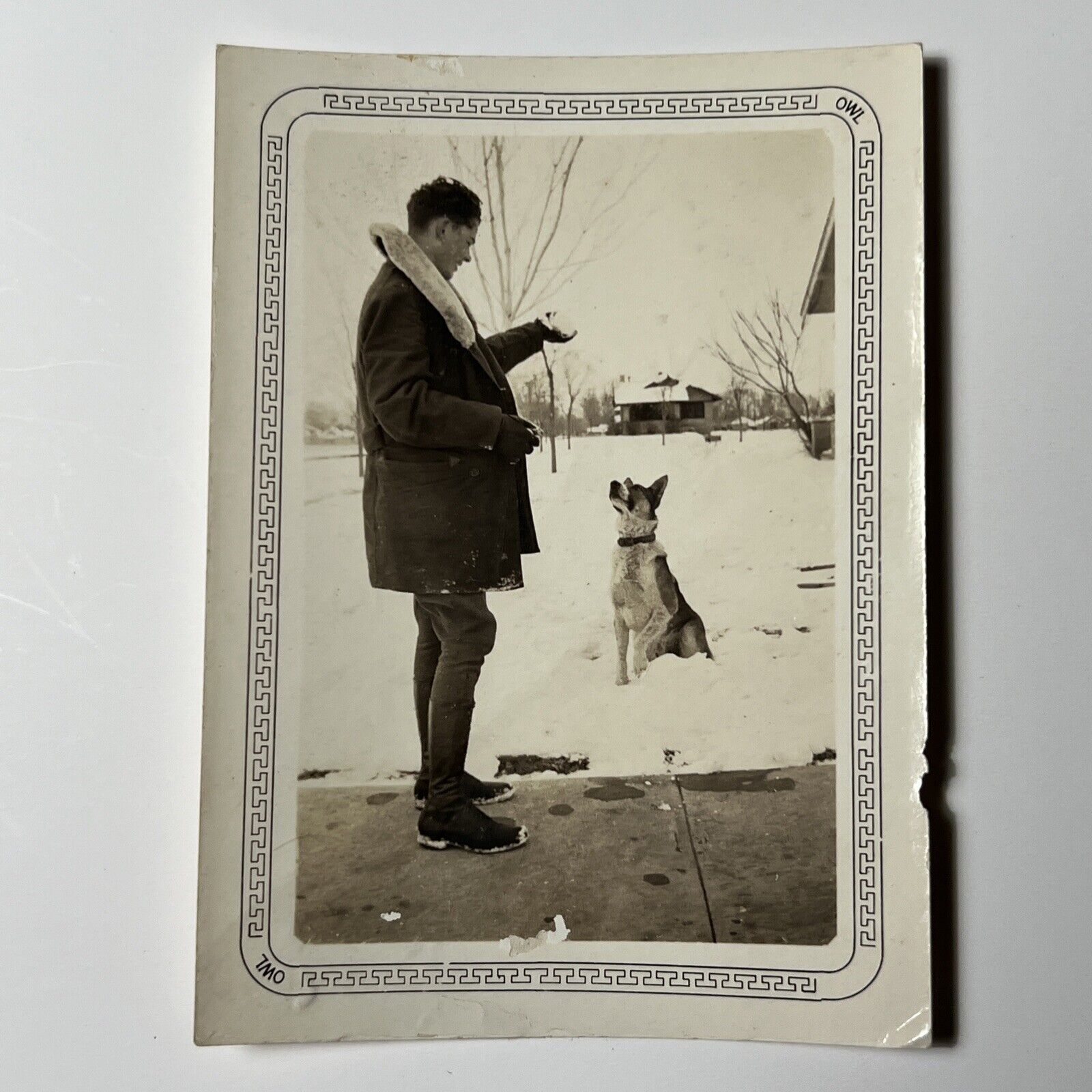 Vintage 1920s Photo JACK and his DOG in the SNOW FT COLLINS COLORADO