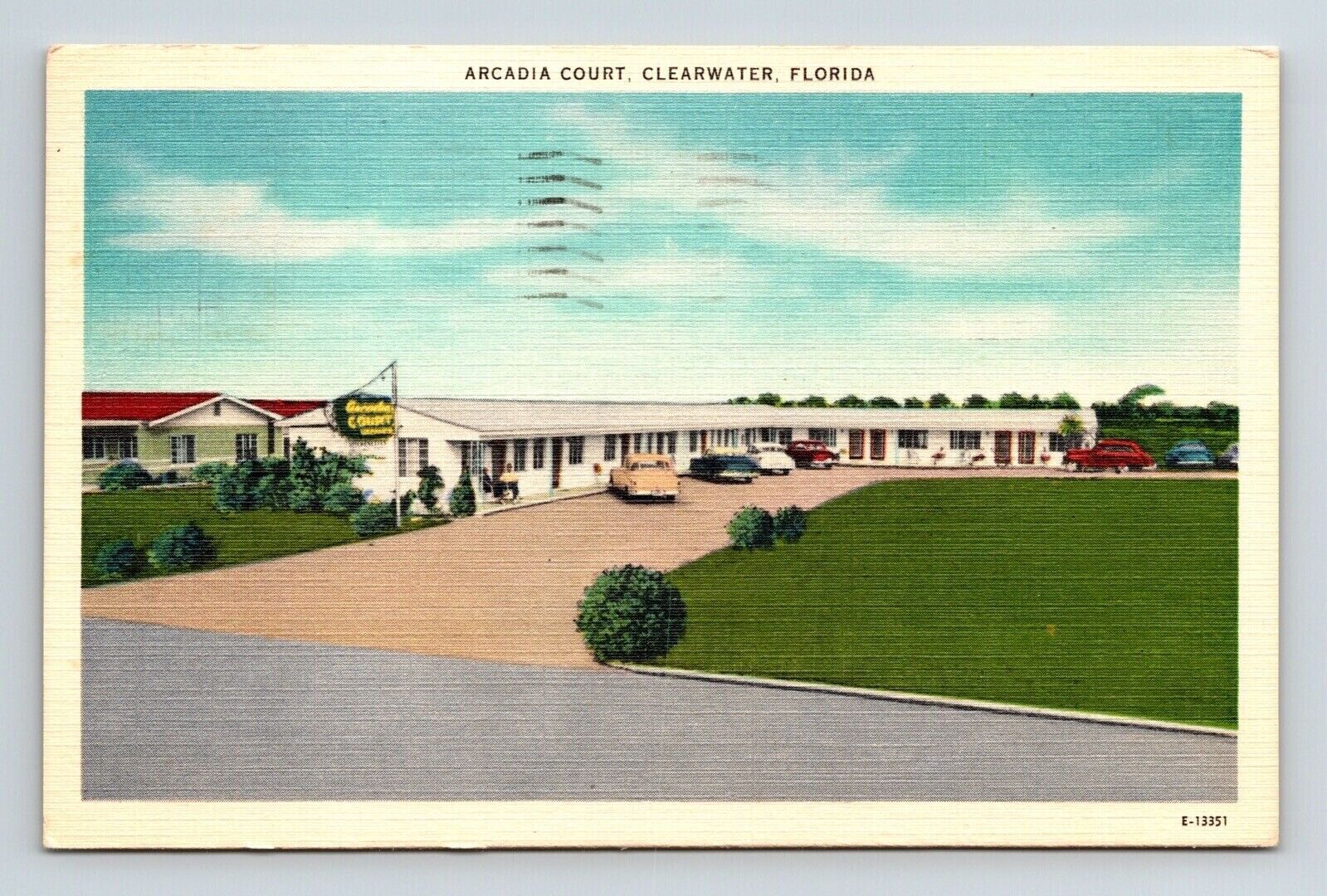 Clearwater Florida Arcadia Court Motel Streetview Linen Cancel WOB Postcard