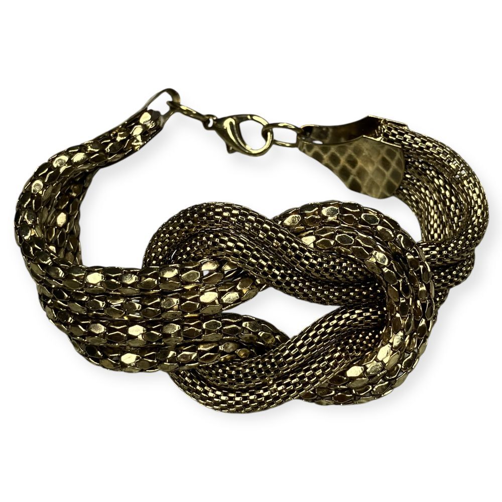 VTG Wide Mesh Braided Statement Gold Tone Chunky Chain Link Knot 6.5\