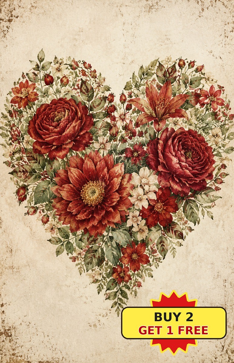 Charming Heart Floral Tin Sign Shabby Chic Metal Wall Plaque Pre Drilled Holes