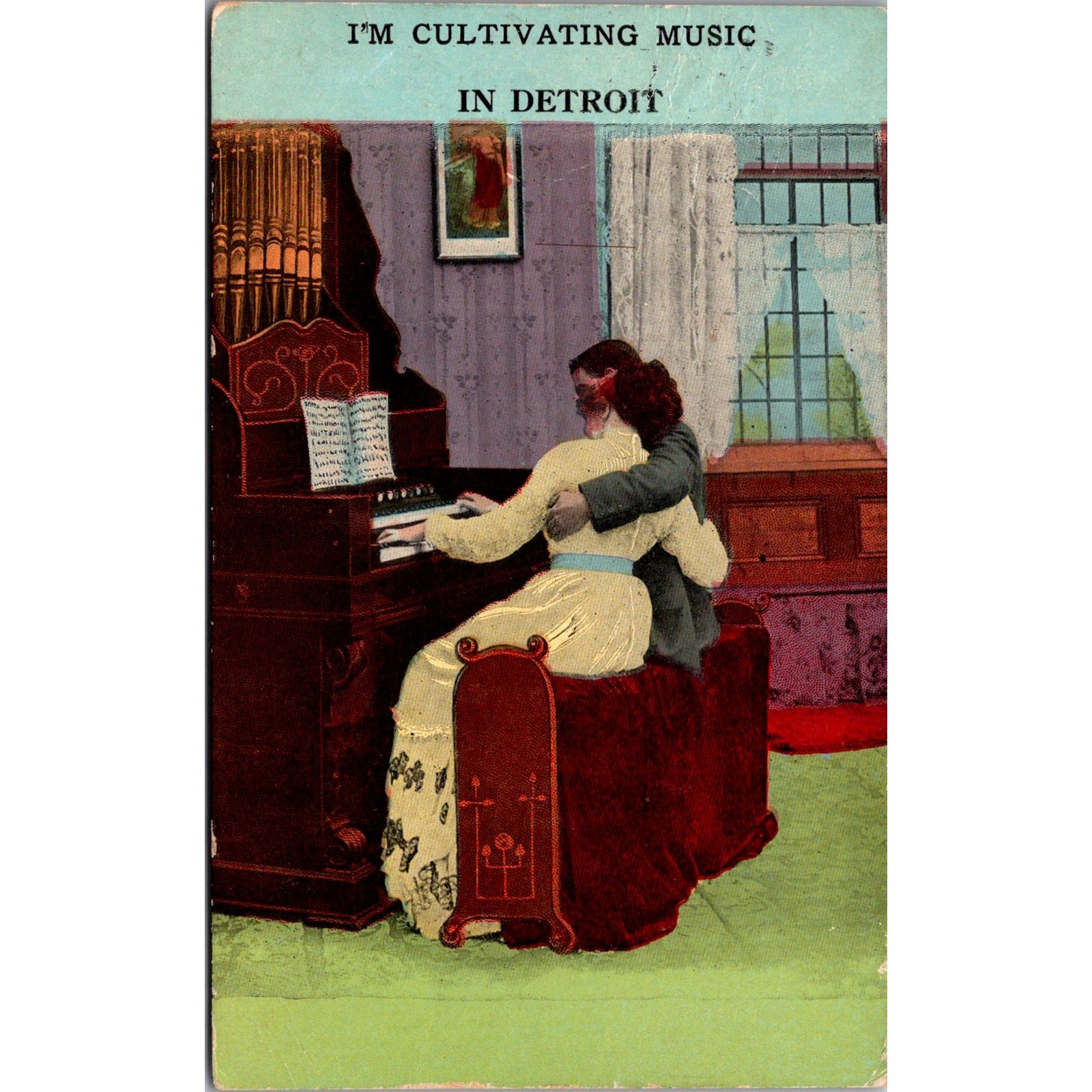 I\'m Cultivating Music In Detroit 1913 Local Lovers Vintage Postcard SP7-13